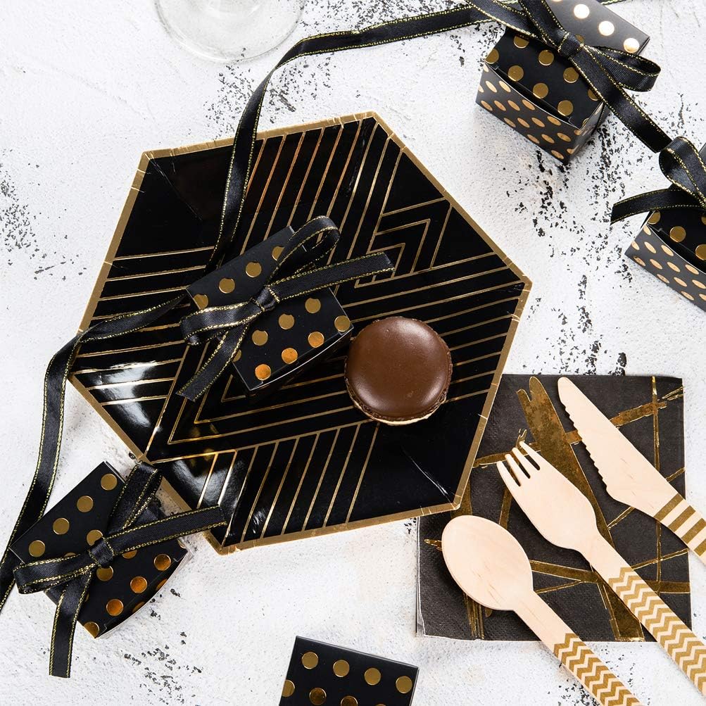 AWELL Black Gift Candy Box with Gold Dots Bulk 2x2x2 inches with Ribbon Party Favor Box, Gold Dots,Pack of 50