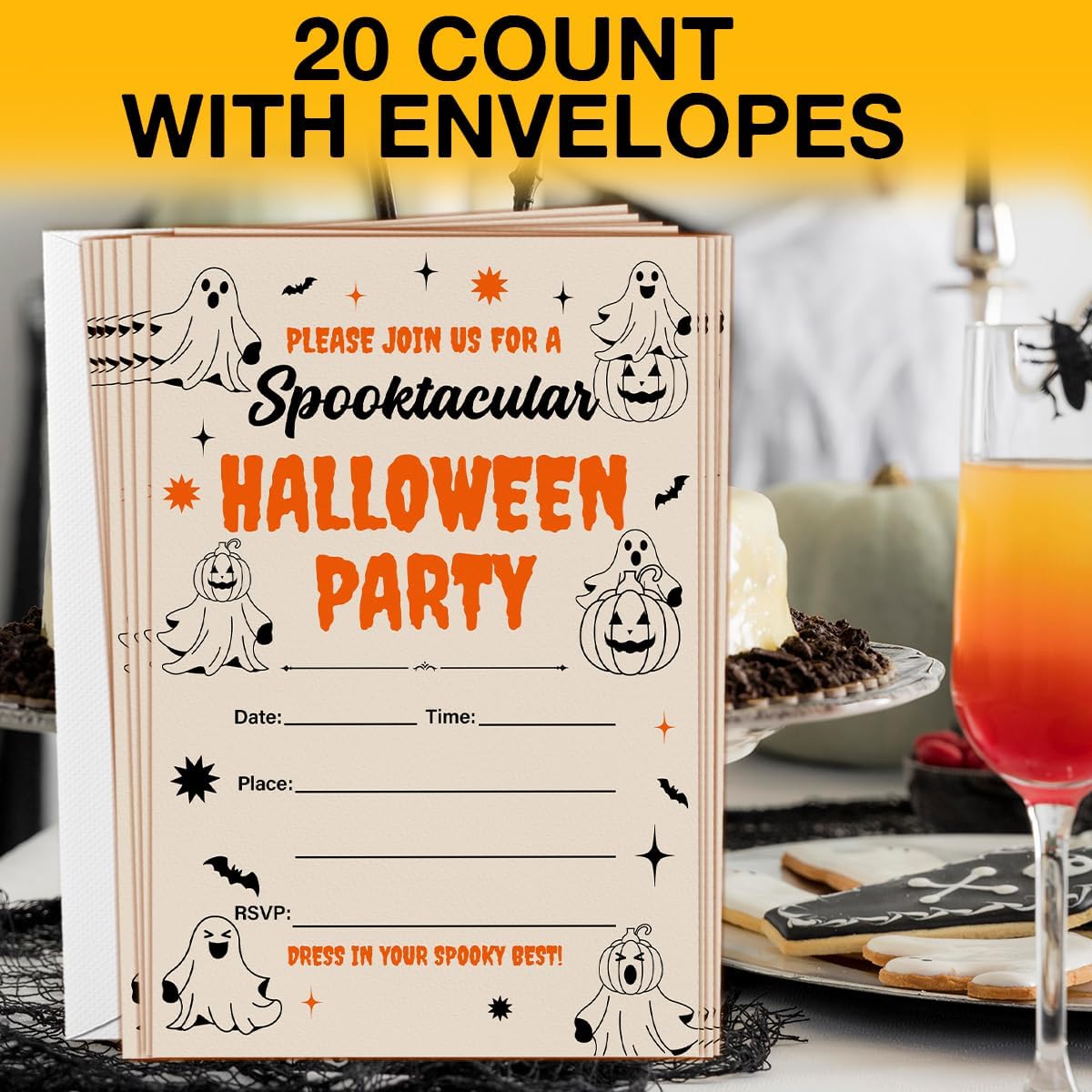 Halloween Party Invitations, Ghost Spooktacular Halloween Party Fill in Invites Cards With Envelopes (20 Count), Double Sided Design