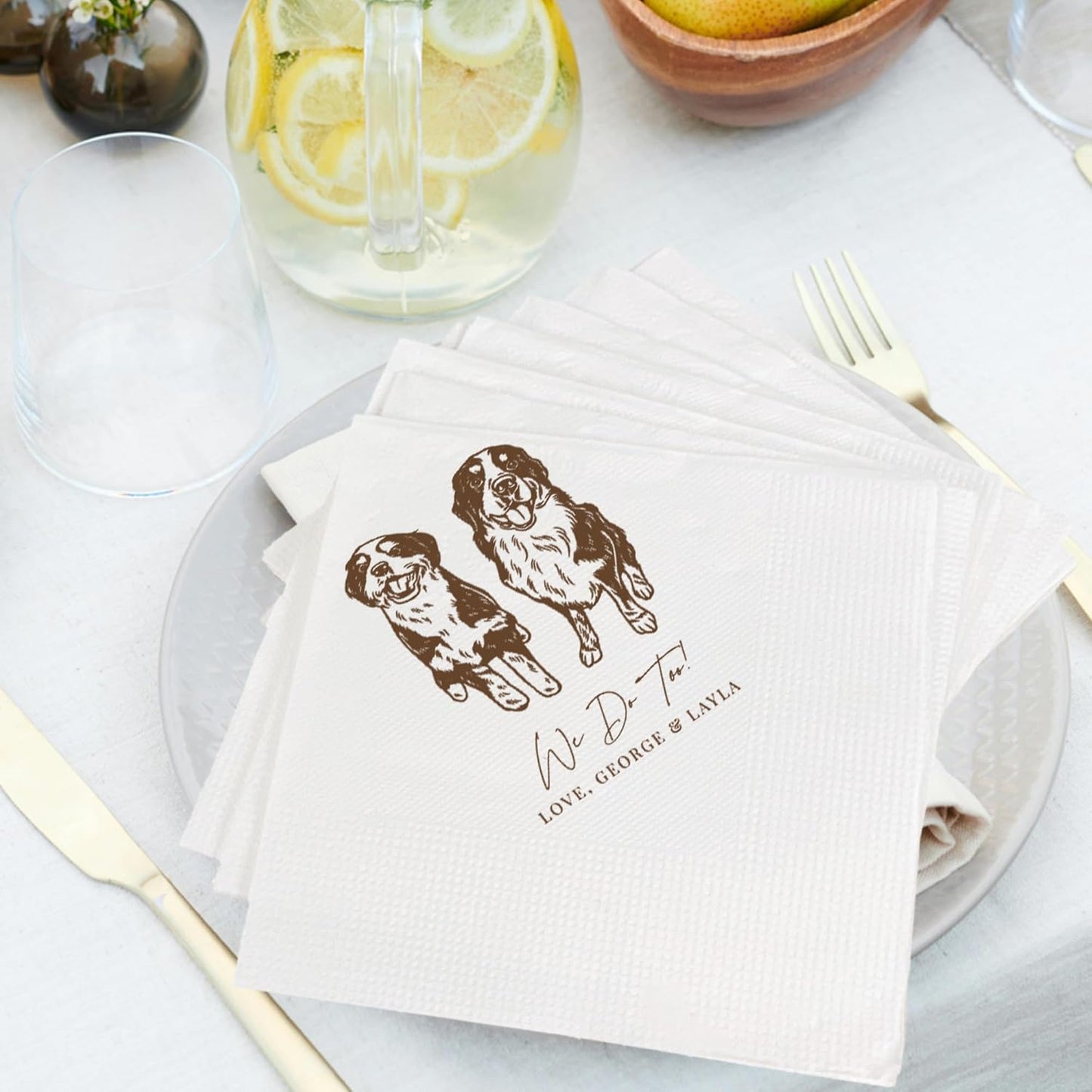 Luxury Personalized Pet Wedding Cocktail Napkins, Personalized Photo Napkins for Dog Wedding, Custom Dog Napkins, Engagement Party