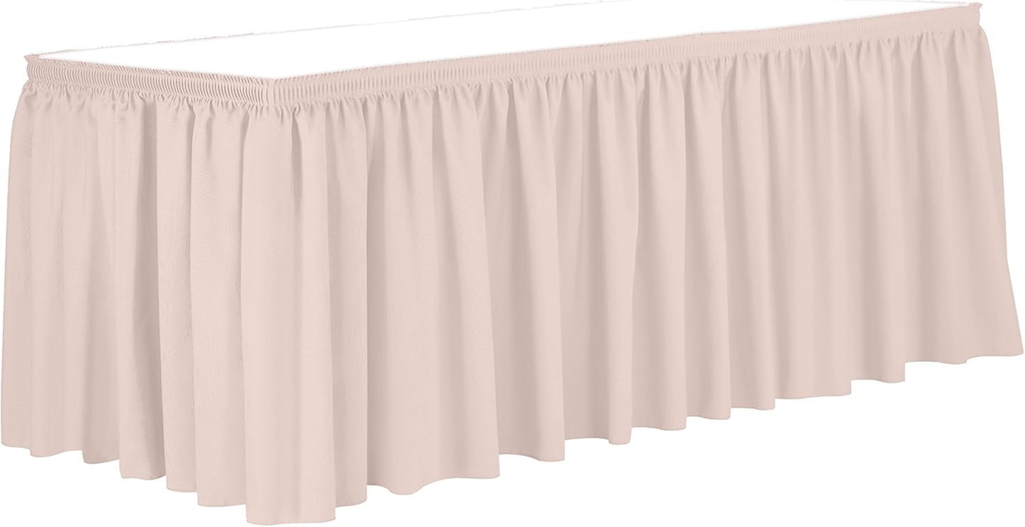 Ultimate Textile Pleat Polyester Fabric Table Skirt - Machine Washable Flame Resistant with Clips for Events, Weddings & Trade Shows, Cut & Sewn in Paterson, NJ - Ice Peach, 7' Shirred Pleat