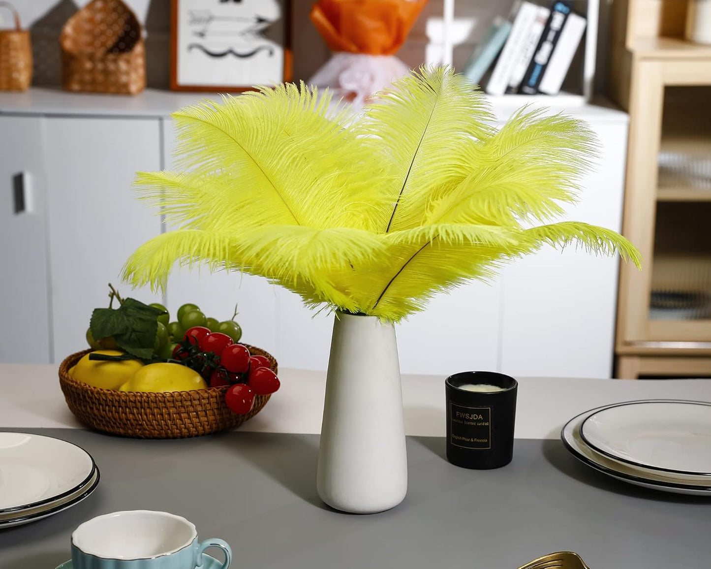 Ballinger Fluorescent Yellow Ostrich Feathers - 24Pcs 8-10inch Feathers Bulk for Vase, Party Centerpieces, Mardi Gras Decorations and Home Decor