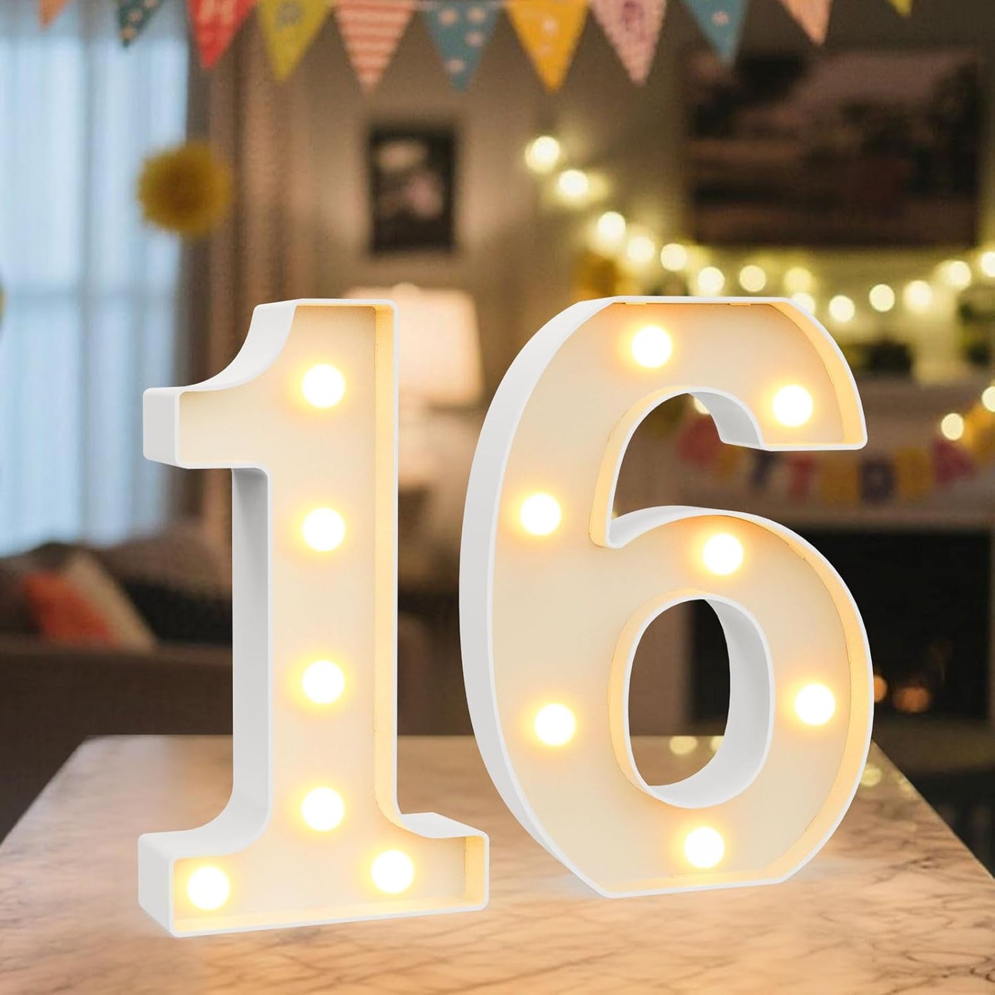 LED Marquee Light Up Numbers Sign - Lighted Birthday Numbers Sign for 16th Birthday Party Decoration, Bar Wall, Home, Table Room, Wedding and Christmas Decorations, Number 16