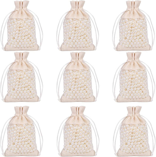 50 Pcs Burlap Bags with Drawstring,3.9"x5.5" Gift Bags Jewelry Pouch Bags for Candy Packing Party Favors Wedding Holiday DIY Craft(Beige)