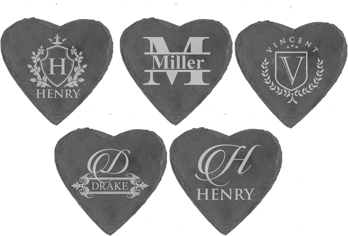 My Personal Memories Custom Engraved Slate Stone Drink Coasters Set of 4 - Monogrammed and Personalized (Heart)