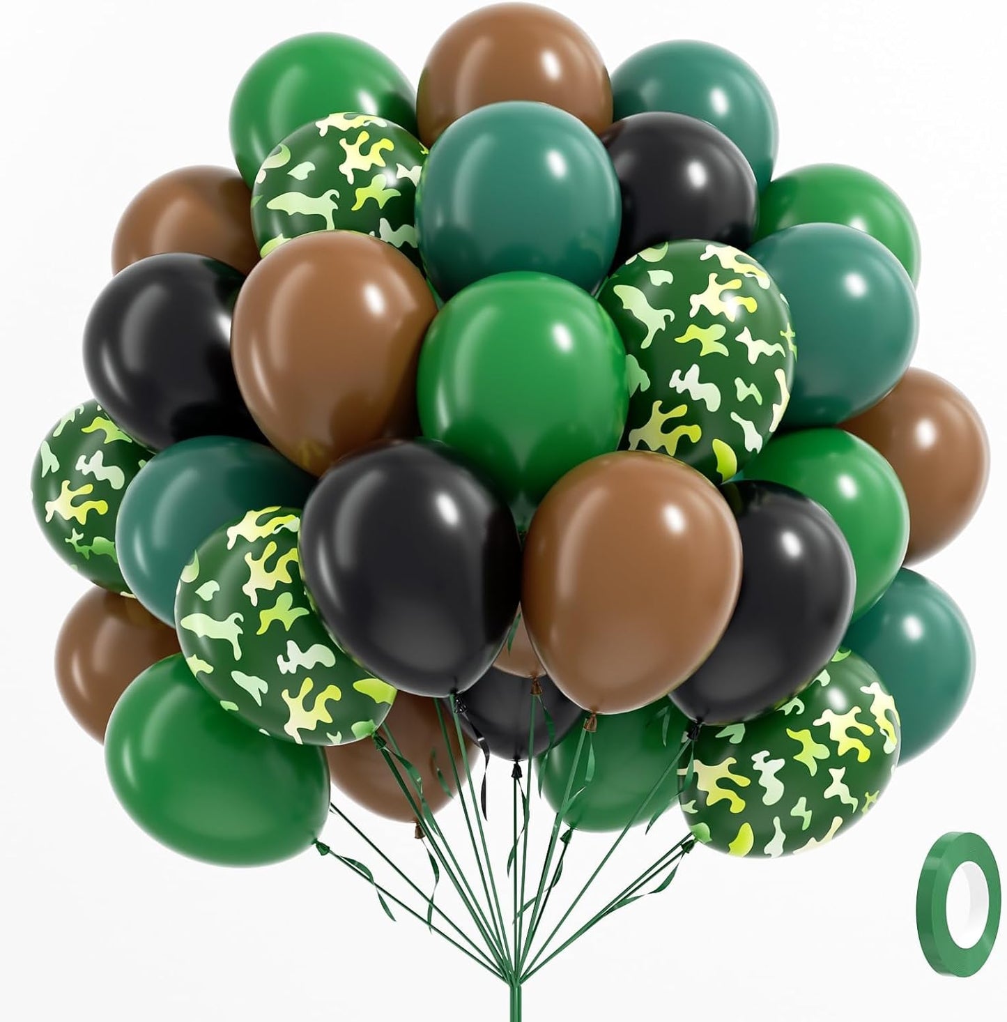 60pcs 12inch Camo Balloons, Green and Brown balloons with Dark Green Black Balloons for Hunting Camping Game Jungle Theme Camo Birthday Party Decorations