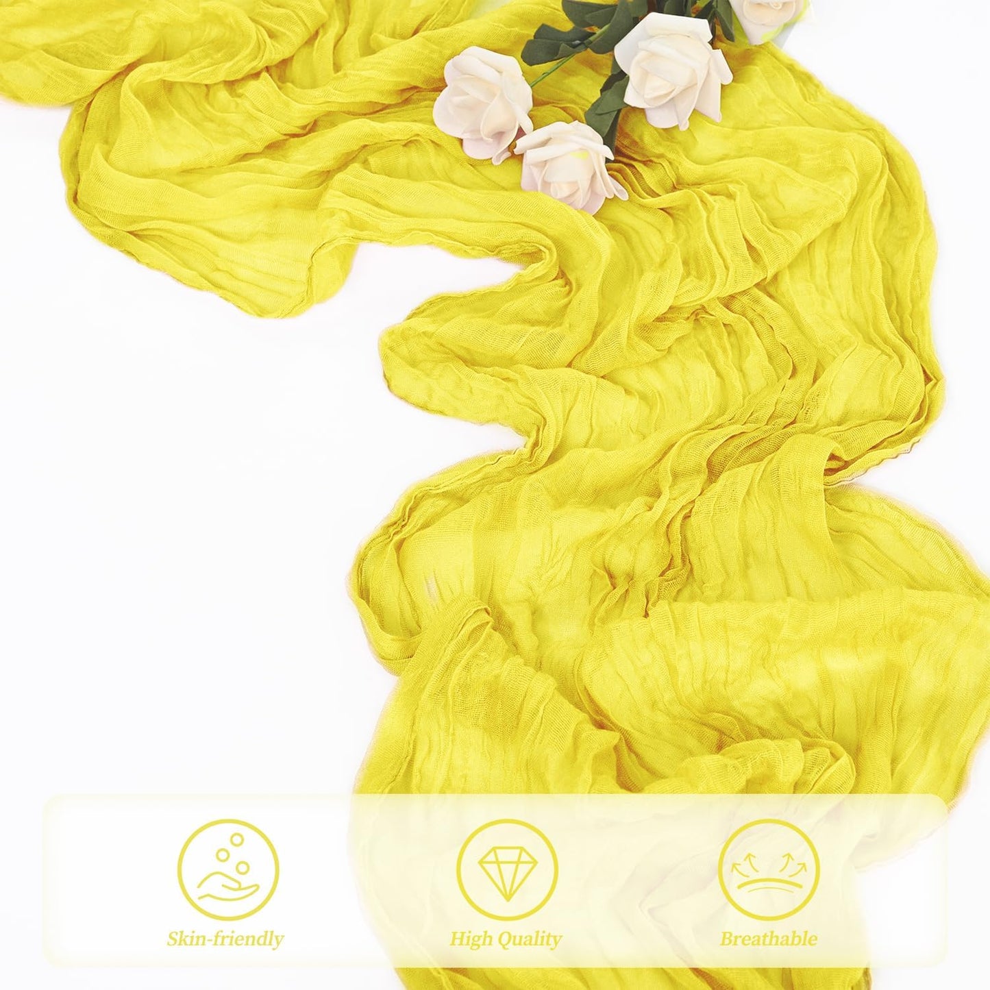 6 Pack Yellow Cheesecloth Table Runner 20 x 120 Inch Long Rustic Gauze Cheese Cloth Table Runner for Wedding 10FT Bridal Baby Shower Table Decorations Boho Fabric Sheer Birthday Party Table Decor