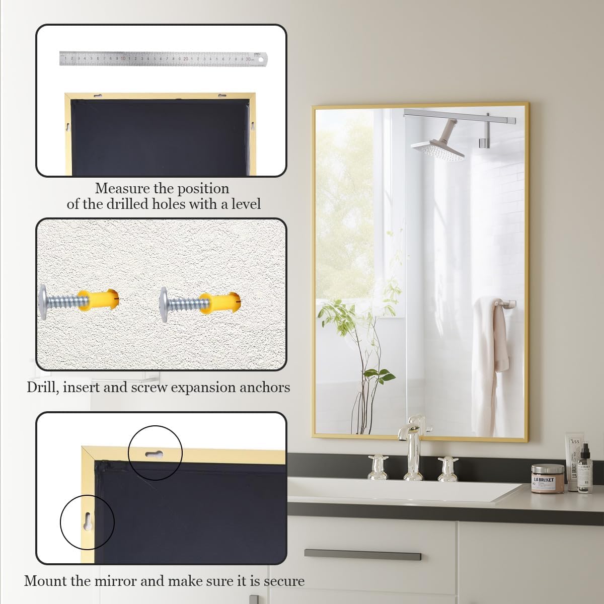 BEAUTYPEAK Gold Bathroom Wall Mirror - 30" x 40" Rectangular Mirror with Metal Frame, Hangs Horizontal or Vertical for Living Room Bedroom Bathroom Entryway
