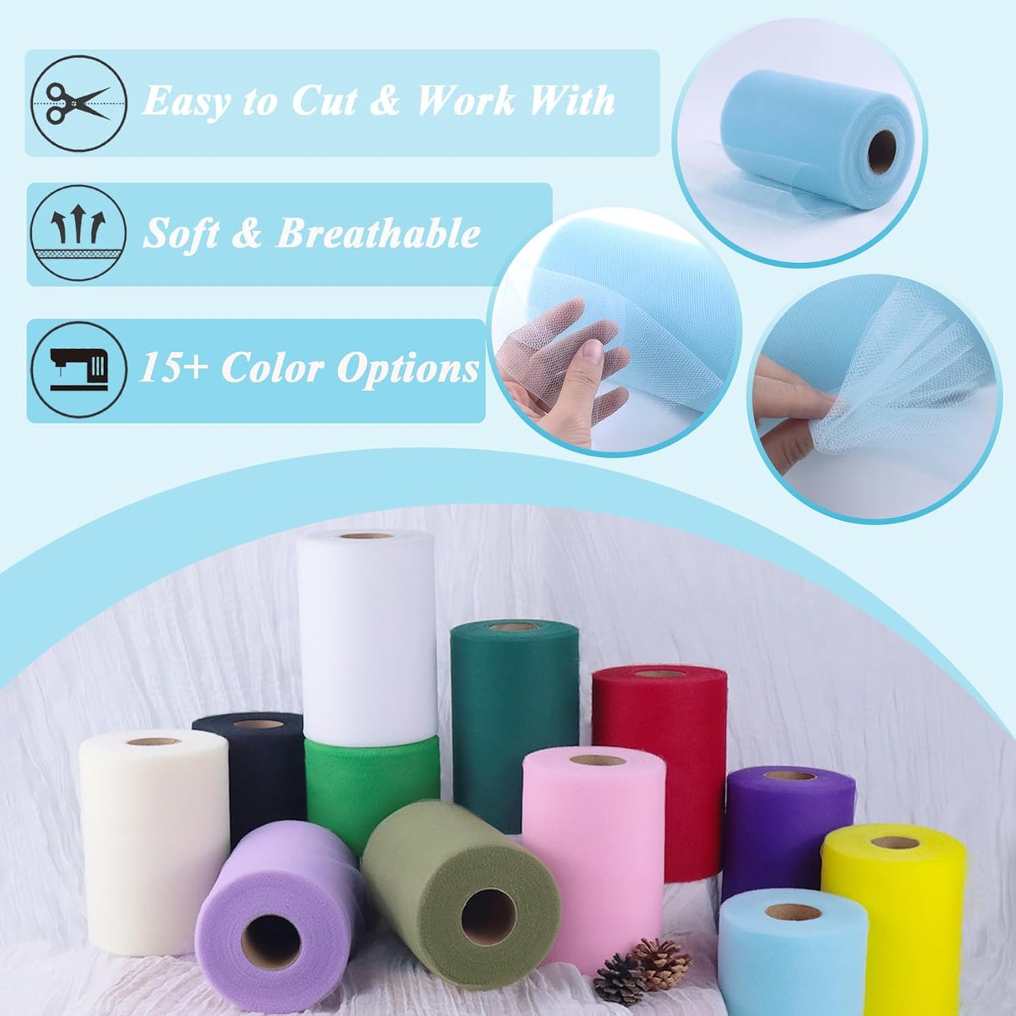 Soft Blue Tulle Fabric Roll 6" by 100 Yards (300 ft) Soft Tulle Spool for DIY Crafting Favor Supplies, Tutus, Wedding, Party Decorations, Gift Wrapping