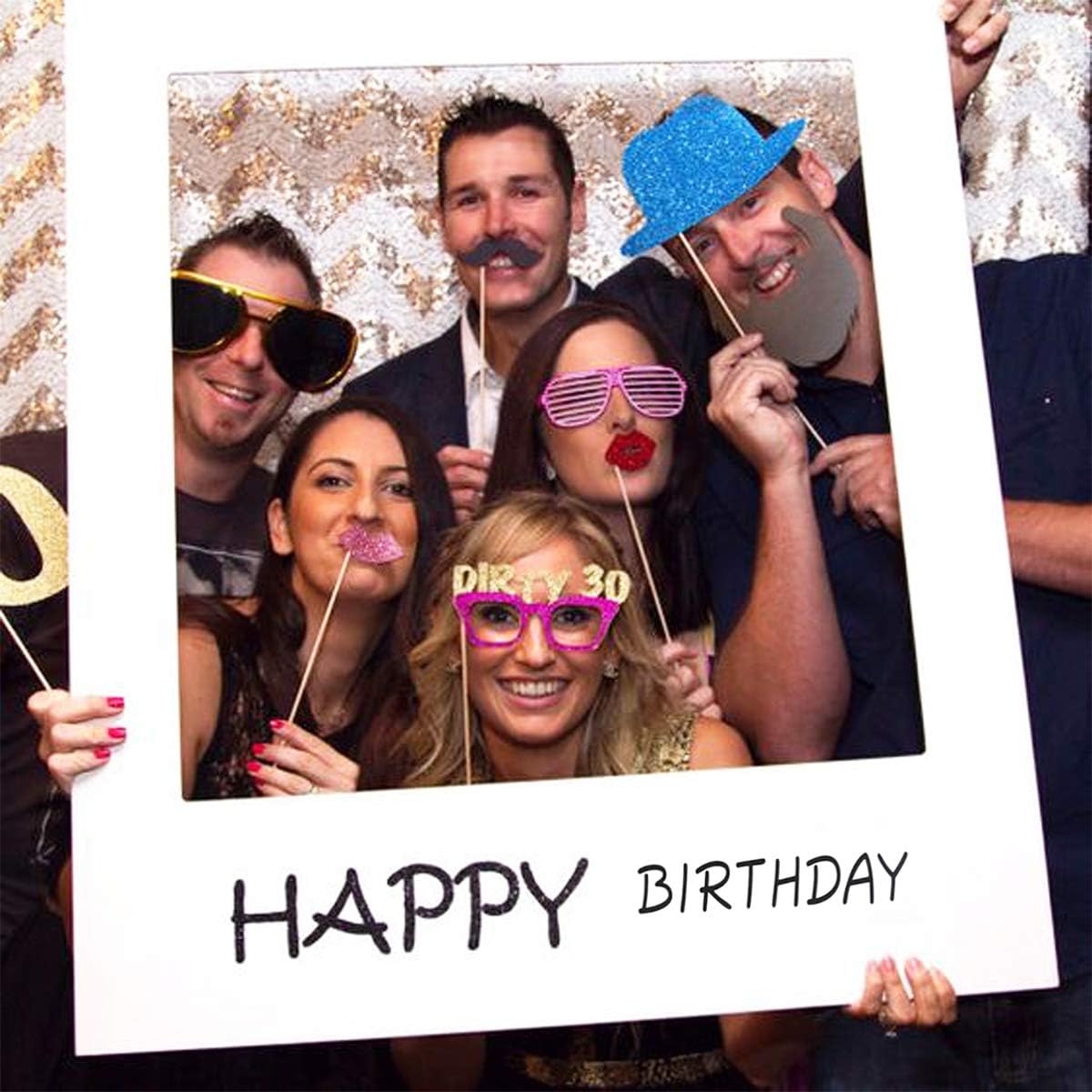 LUOEM Happy Birthday Party Frame Photo Prop Birthday DIY Paper Picture Frame Cutouts Photo Booth Props for Party Supplies