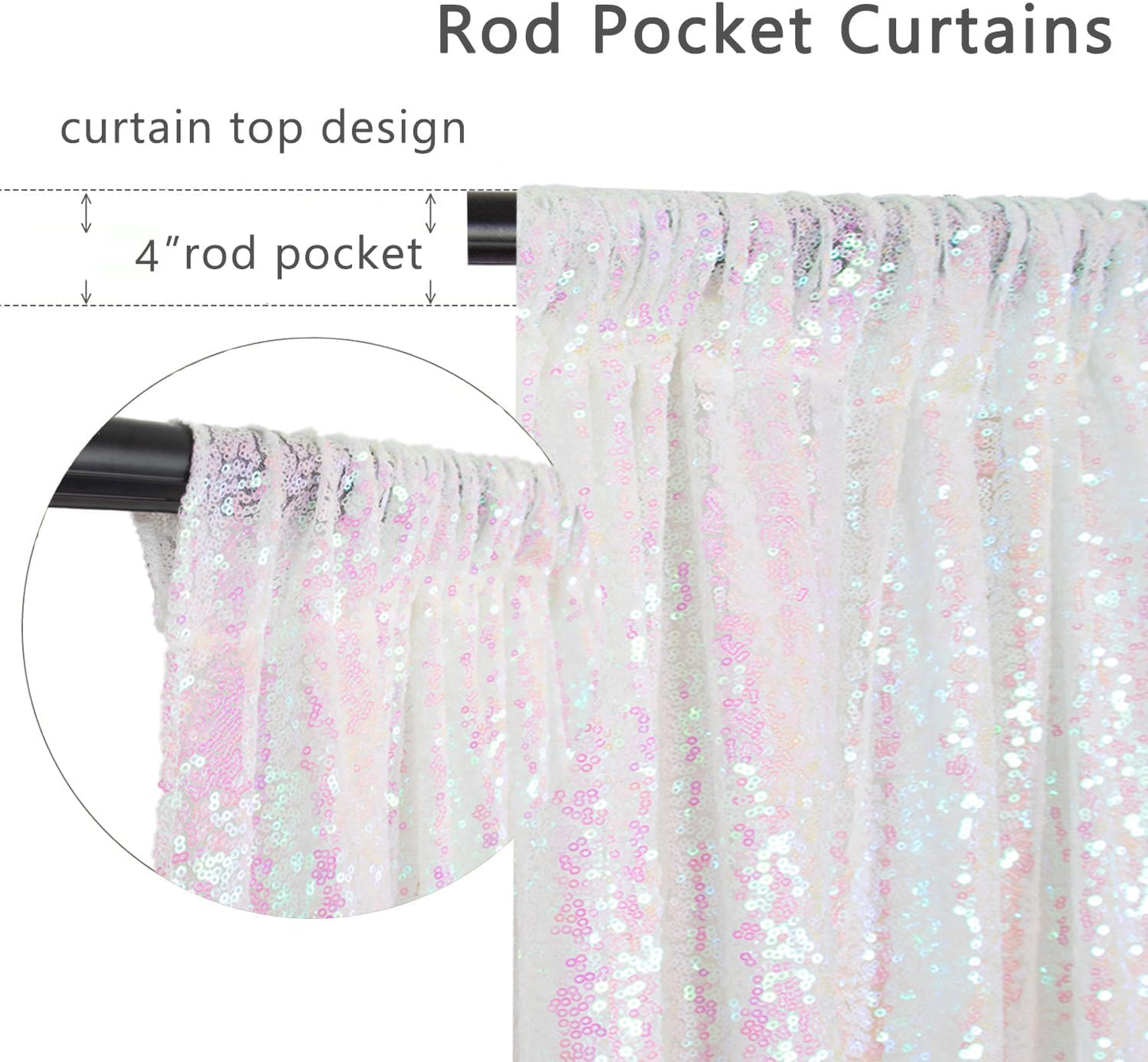 ShinyBeauty 4x10ft White Sequin Photography Backdrop | 4 Panels Glitter Sparkly Background Curtain for Weddings, Parties, and Studio Decor