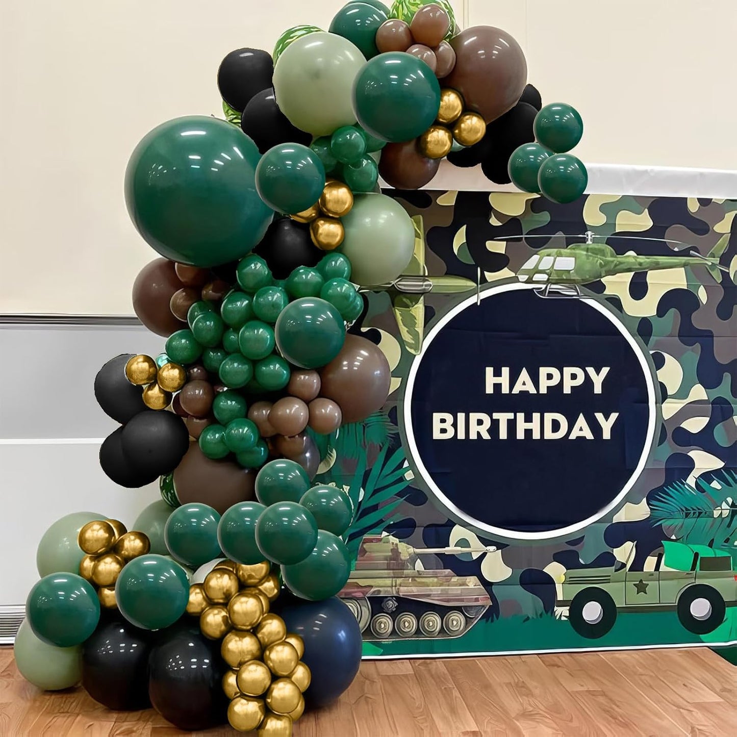 Green and Brown Balloons, Camo Balloons Camouflage Party Balloons Green Black Latex Balloon Metallic Gold Balloon for Kids Adults Hunting Birthday Soldier Army Theme Party Jungle Camping Decorations