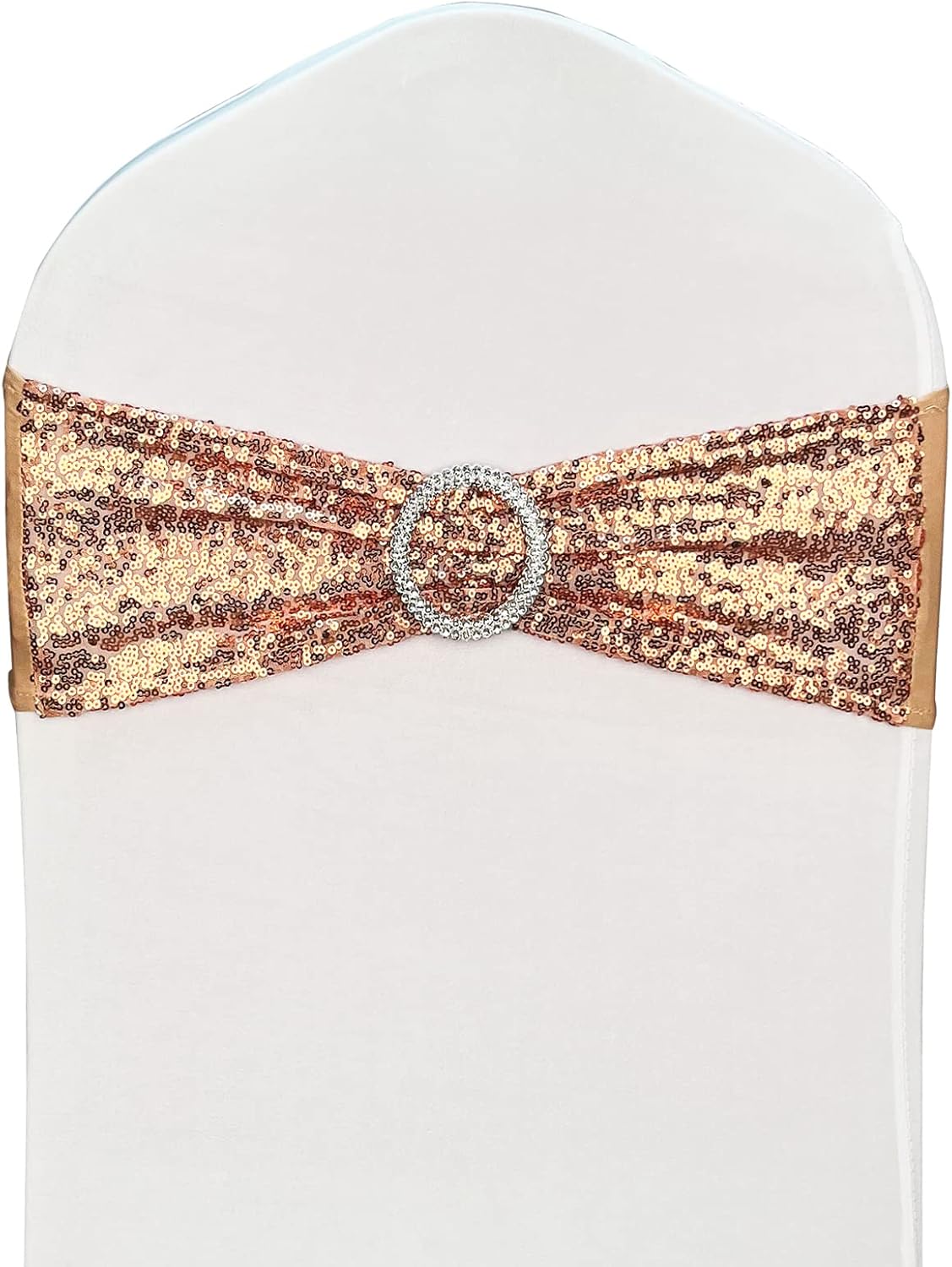 Chair Sashes Sequin Stretch Chair Bands Spandex Polyester Bows for Party Hotel Wedding Banquets Decoration - 6 Pcs Rose Gold