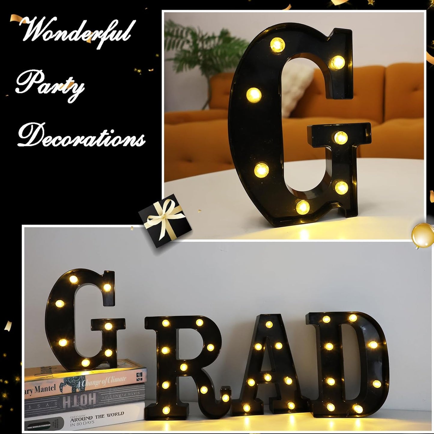 Led Marquee Letters, 8.58 Inch Black Light Up Letters, Small Led Letter Lights, Battery Powered Lighted Letterfor Table, Party, Birthday, Christmas Decor (Black, Letter G)