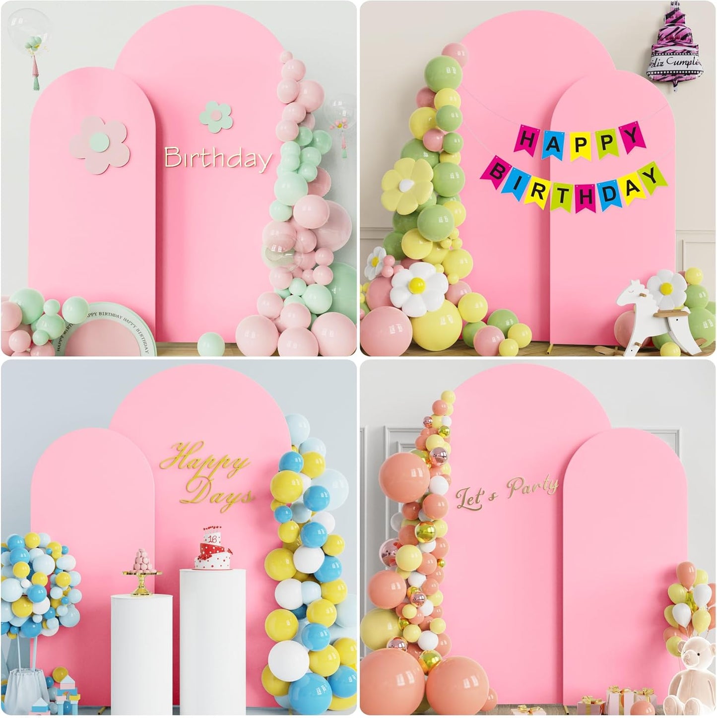 Fomcet Set of 2 Wedding Arch Covers 6FT, 7.2FT Pink Arch Backdrop Cover 2-Sided Fitted Round Top Spandex Fabric for Birthday Party Baby Shower Wedding Arch Stand Decoration