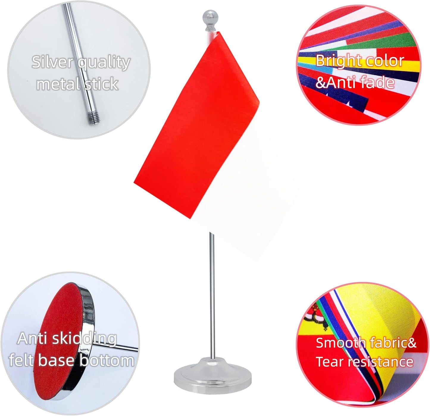 Indonesia Desk Flag, Indonesian Table Office Flag with Metal Pole and Stand Base, International Country Flags, Festival Event Celebration, Classroom Meeting Desktop Decor (Indonesia)