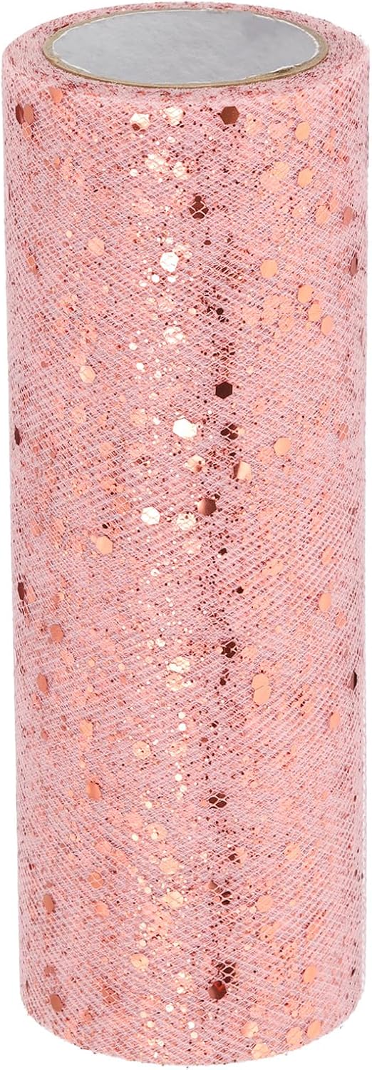PATIKIL Tulle Fabric Rolls, 6 Inch by 10 Yards Fabric Spool Tulle Sparkling Ribbon Netting Sequin for DIY Tutu Skirts Crafts Wedding Party Decorations, Rose Gold