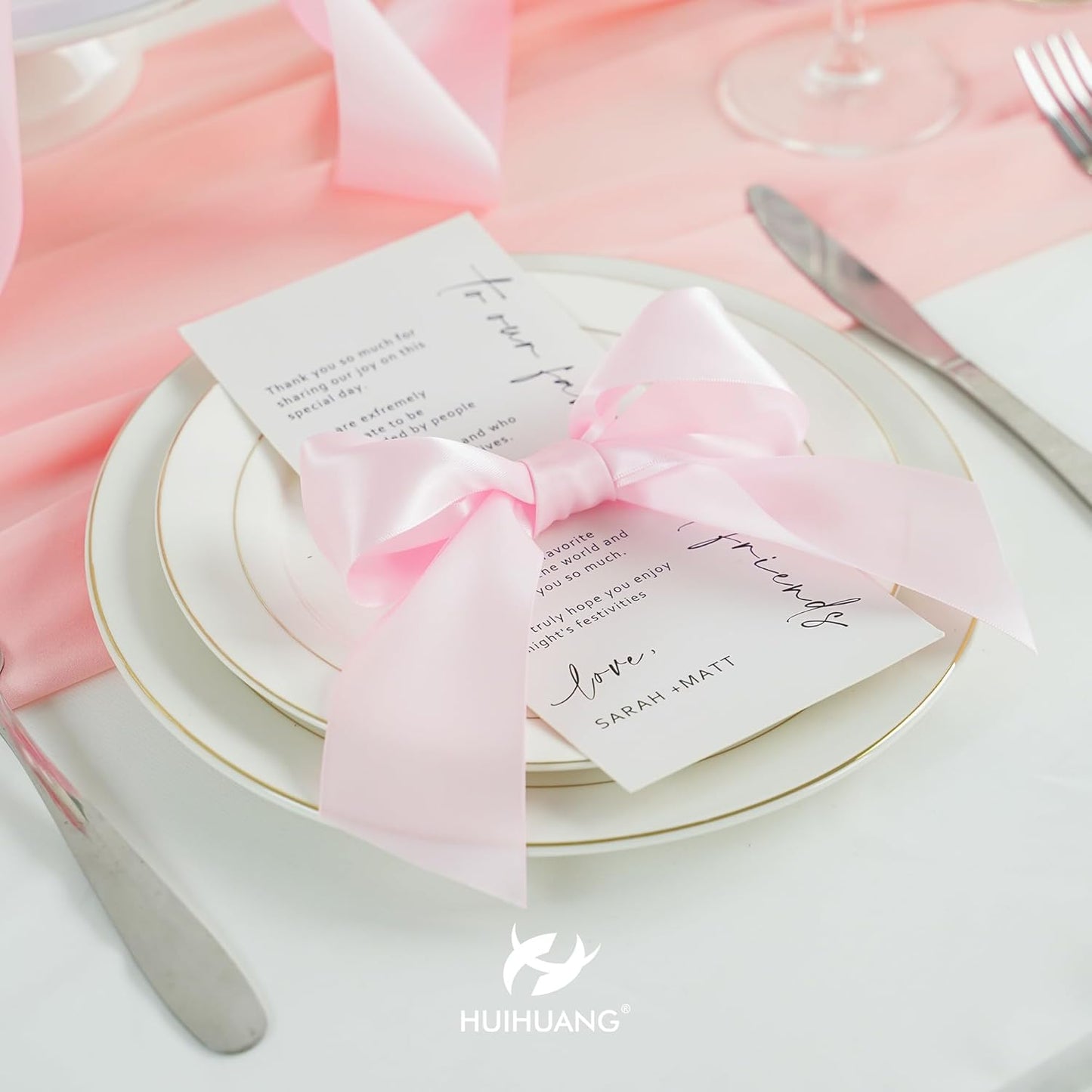 HUIHUANG Baby Pink Ribbon Satin 1-1/2" Wide Double Face Polyester Satin Ribbons for Crafts, Thick Silk Ribbon for Gift Wrapping Hair Bows Floral Bouquet Cake Box Baby Shower Decor Party-50 Yards