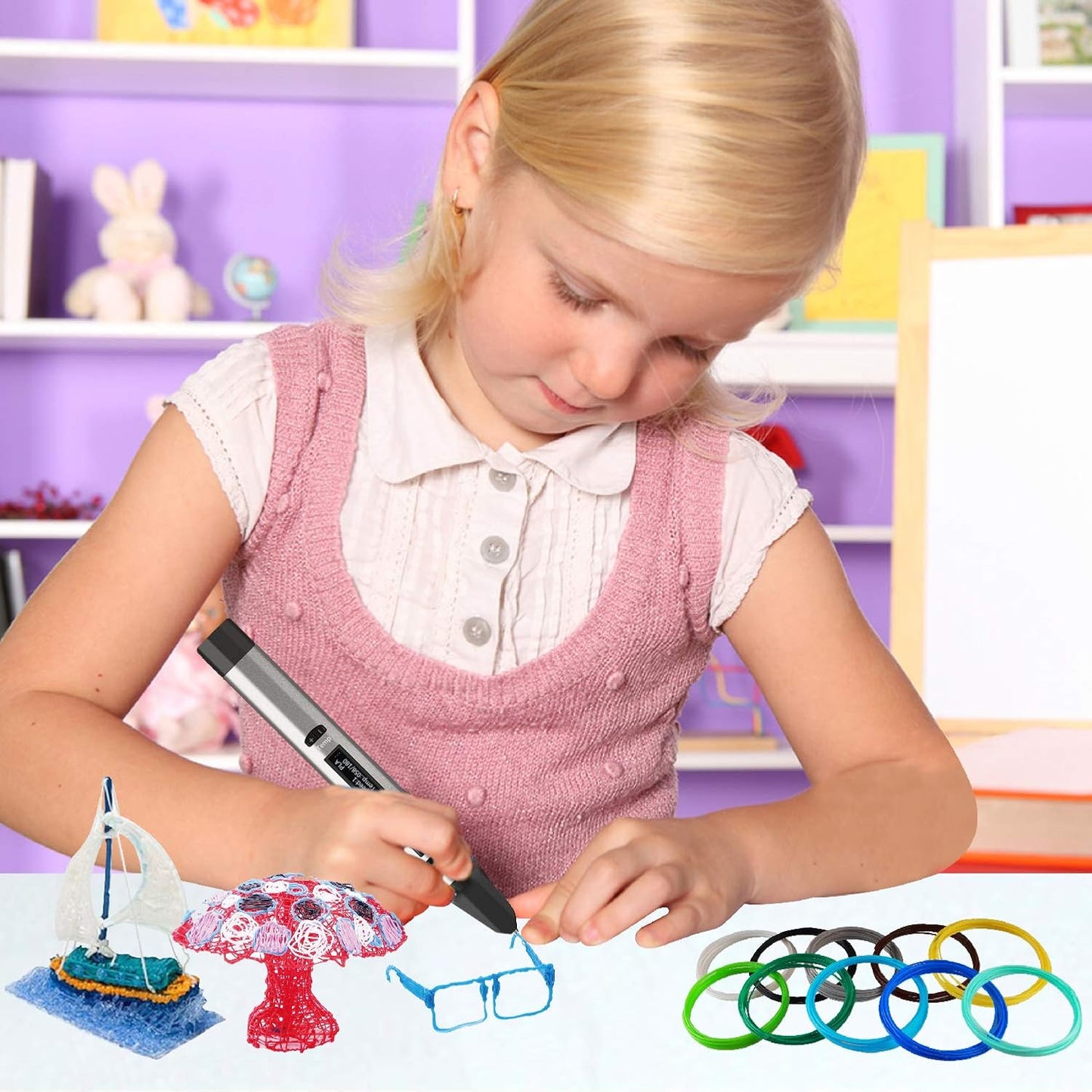 3D Pen 3D Printer Filament, 24 Colors 1.75mm PLA Filament Pack, High-Precision Diameter Filament, Each Color 10 Feet, Total 240 Feet Lengths by Mika3d