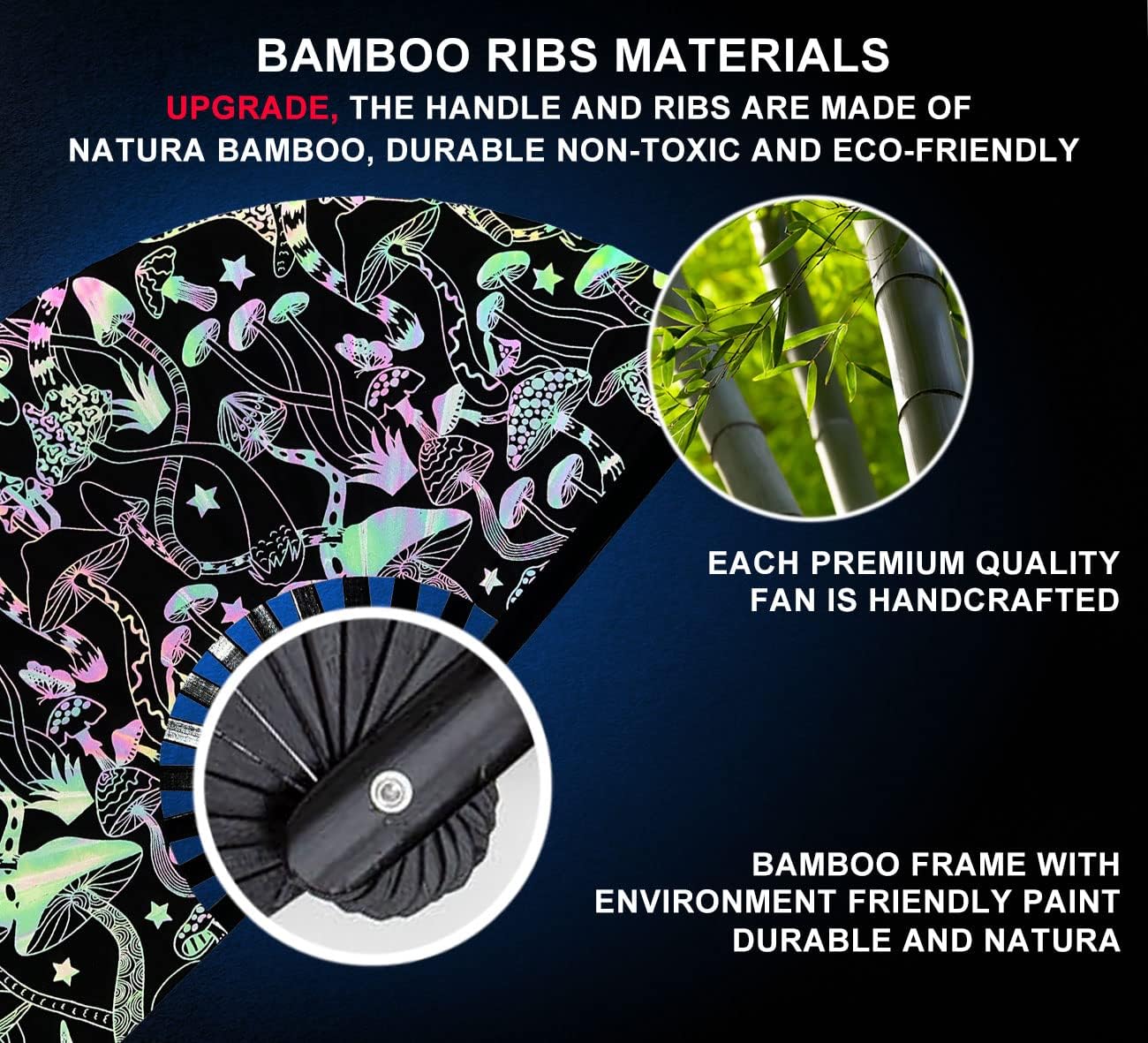 Amajiji Large Rave Folding Hand Fan Clacking Fans for Line Dancing Clap Fan for Boots On The Ground Dance,Party,Decoration,Festival (Mushroom)