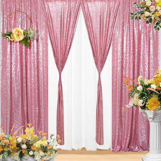Eternal Beauty Fuchsia Pink Sequin Backdrop Curtains, Shimmer Back Drop 4Panels-2FTx8FT for Christmas, Party, Birthday, Photography, Wedding, Baby Shower Event Decoration
