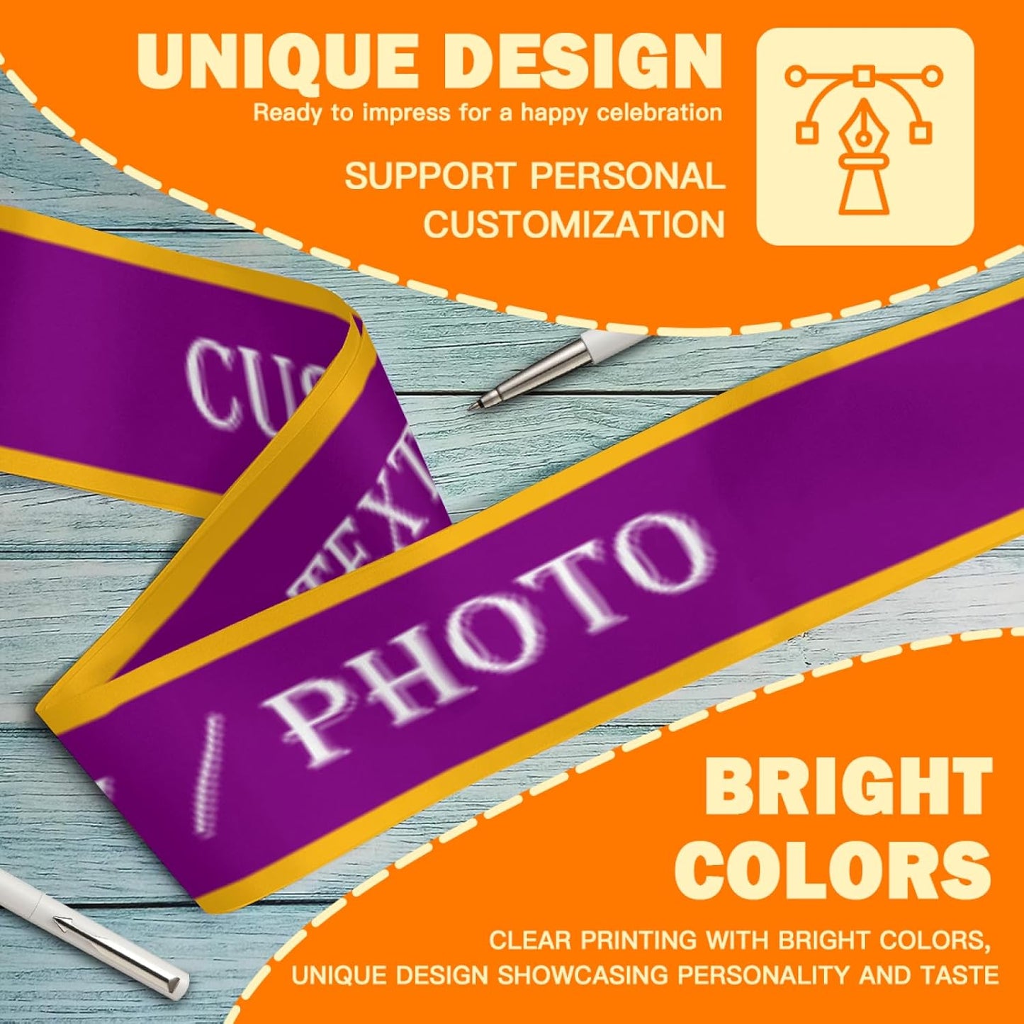 Custom Sash,Personalized Birthday Sash with Text Photo,Customized Bachelorette Sash Quote Sash Bride to Be Sash Color Optional (With decorative edge, Dark Purple)