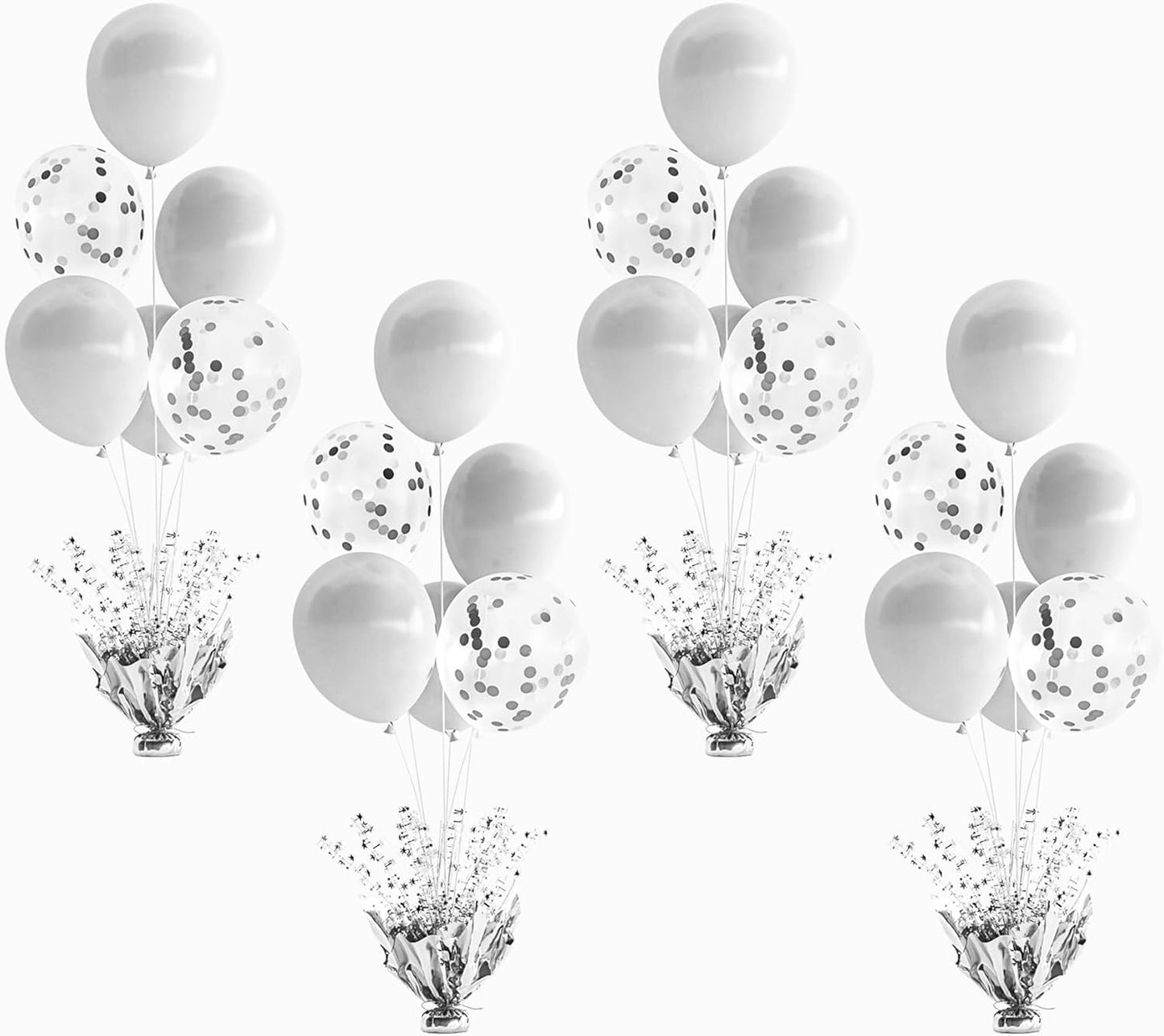 4 Set Silver Balloon Centerpieces for Tables with Balloon Stand Kit Perfect for Parties Birthday Baby Showers 50th Anniversary Party Decorations