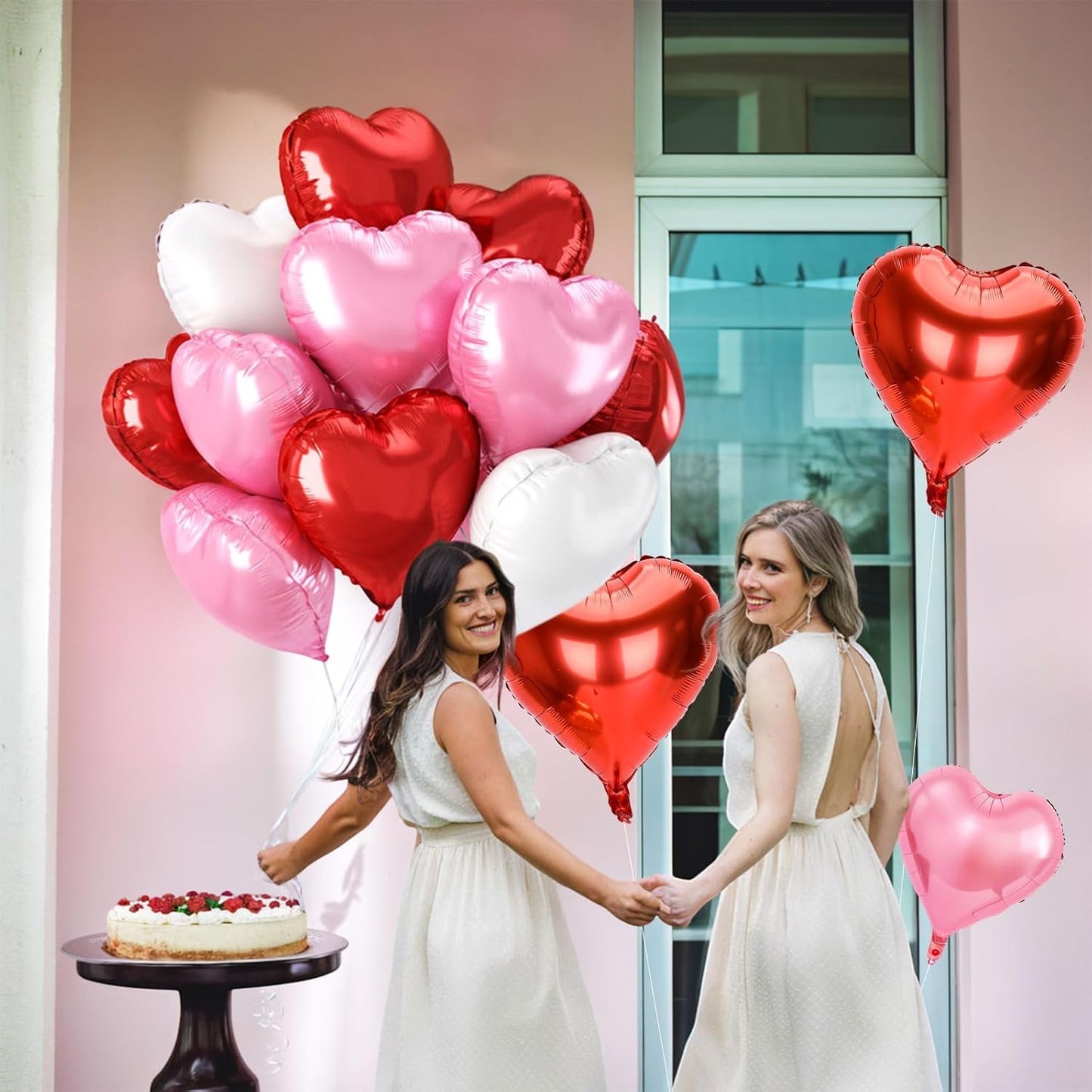 12 Pcs Heart Balloons - 18 inch Red Pink Heart Shaped Foil Helium Balloons for Wedding, Baby Shower, Valentine's Day Parties