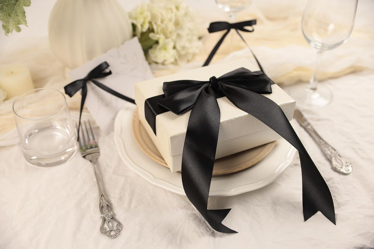 Black Satin Ribbon 1-1/2 inch X Continuous 100 Yards, Single Face Polyester Ribbon Perfect for Gift Wrapping, Flower Bouquet, Wedding Decor, Crafts, Bow Making, Sewing and More