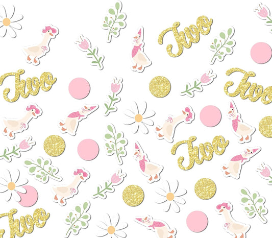 220PCS Two Silly Goose Birthday Decorations for Girl, Goose Dot Leaves Flower 2nd Birthday Confetti for Pink and Gold 2 Year Old Bday Decor