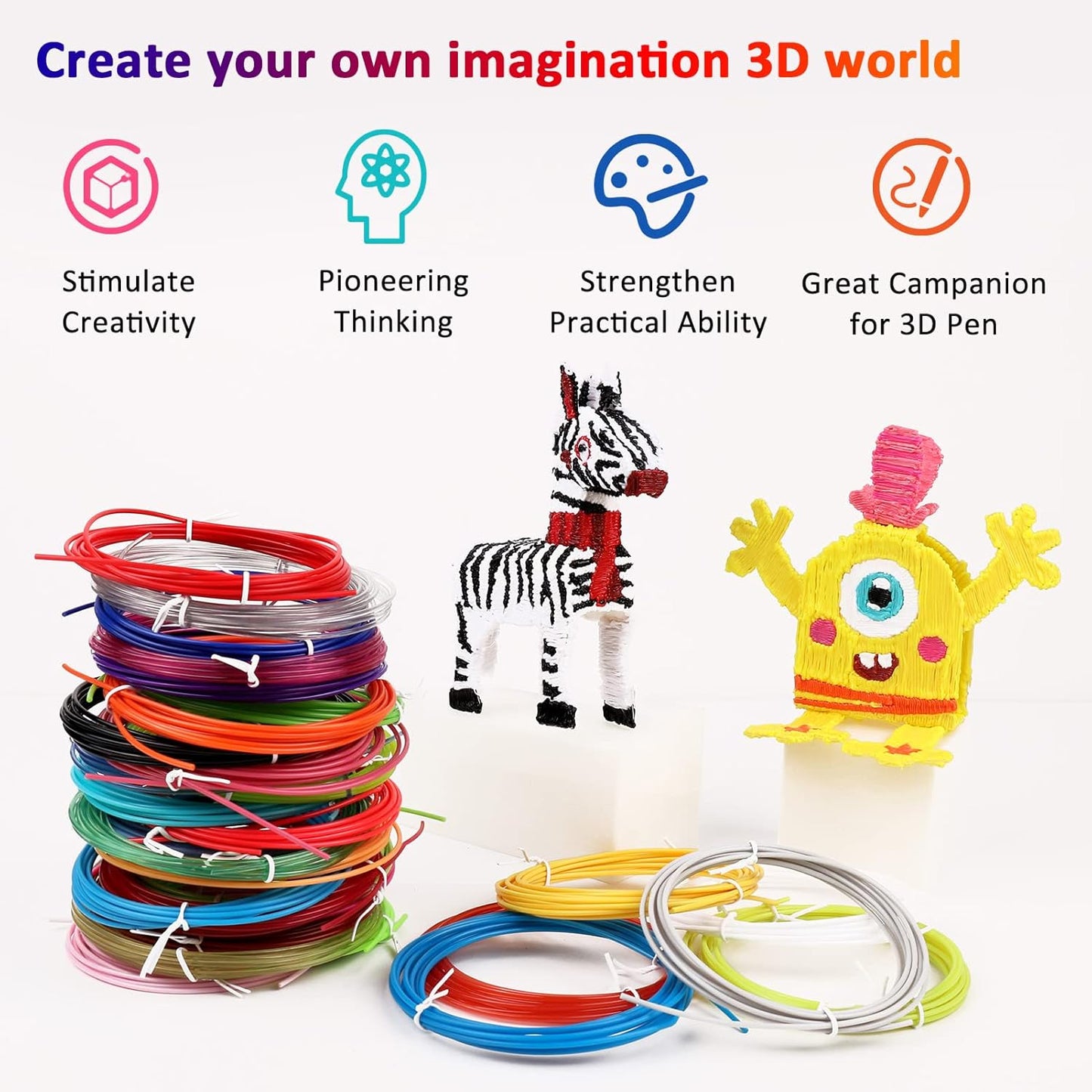 3D Pen Filament Refills 30 Colors, Bonus 250 Stencils eBooks - 3D Pen Filament PLA 1.75mm,Non-Toxic, Smooth Printing Refills