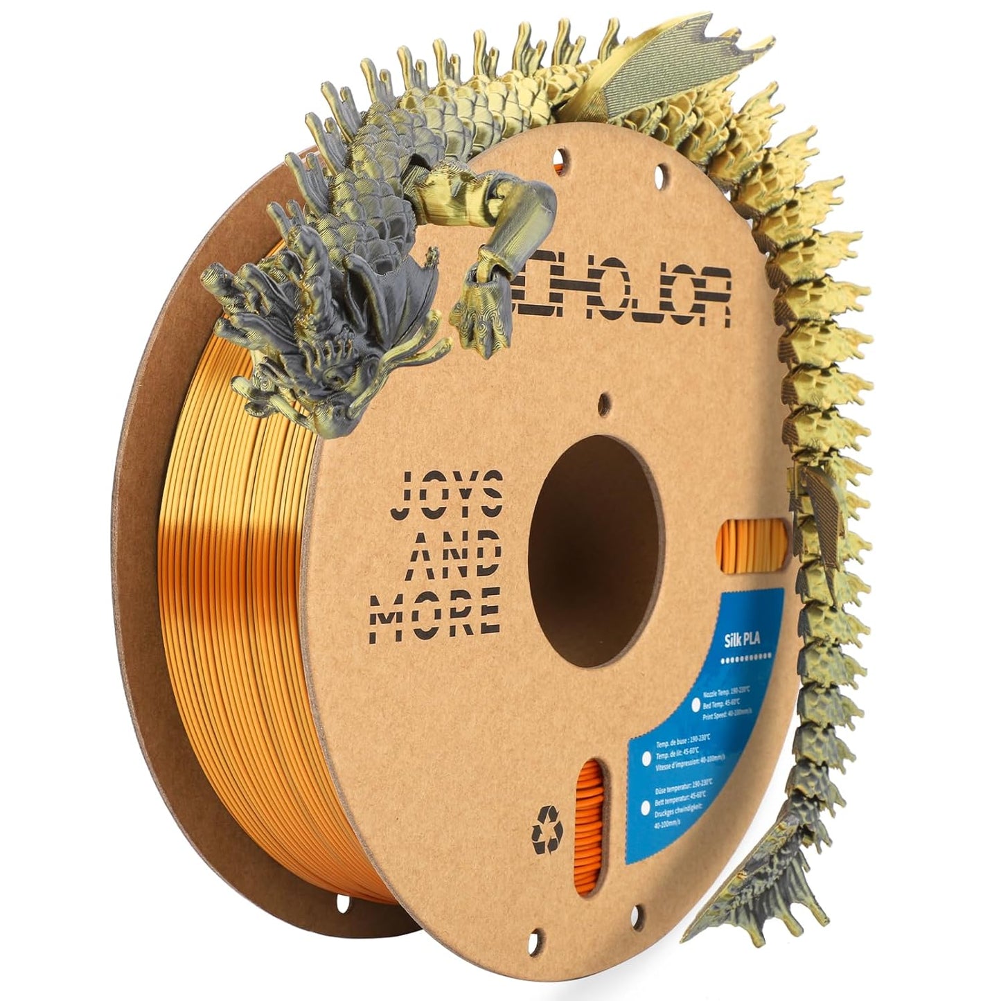 Silk PLA Filament 1.75mm Black Gold Dual Color PLA 3D Printer Filament 2 in 1 Coextrusion 1KG Spool(2.2lbs) 3D Printing Filament Dimensional Accuracy +/- 0.03mm Fits for Most FDM 3D Printers