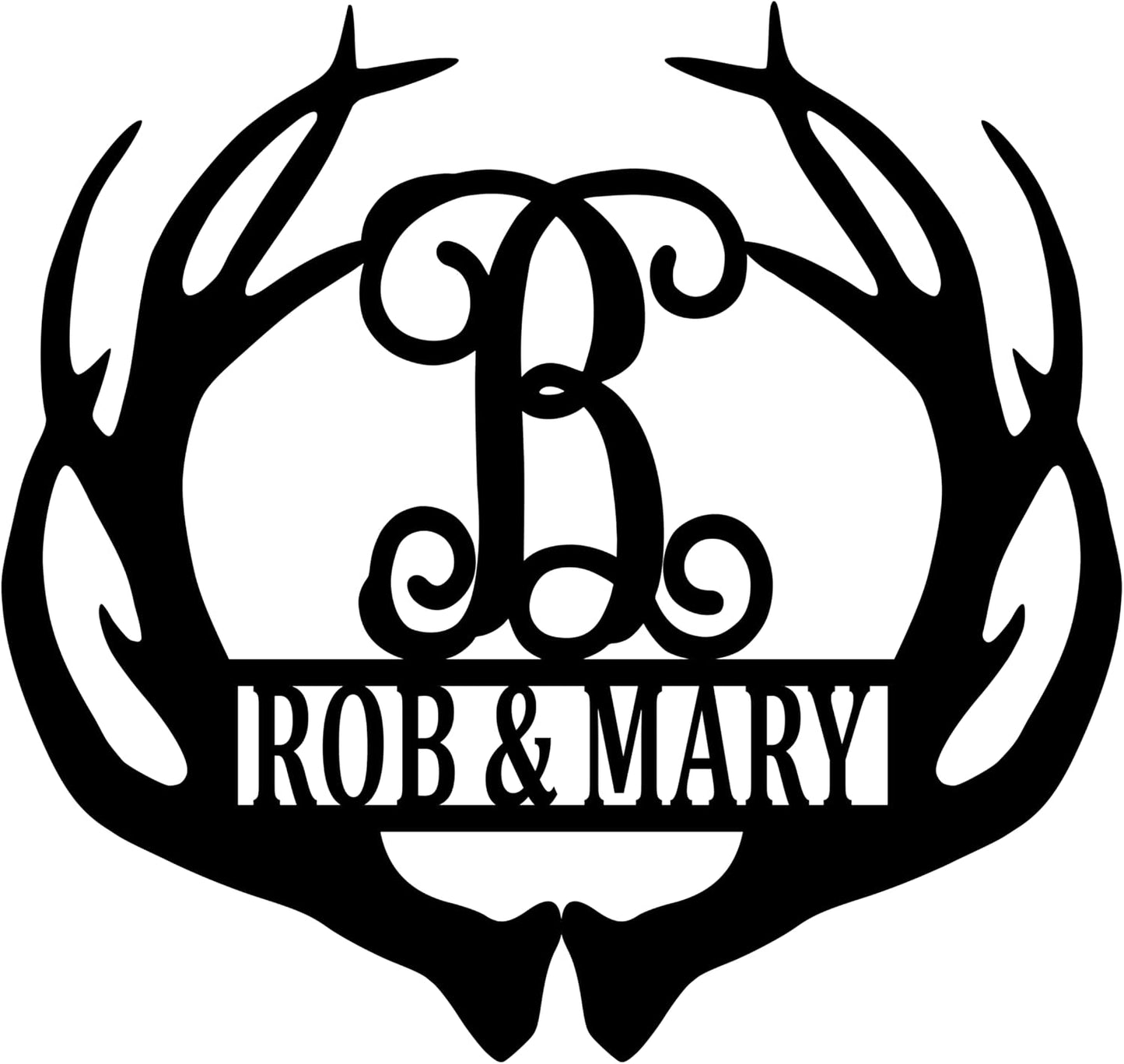 PK Décor Deer Antler Decor Family Last Name ACM Metal Sign For Man Cave, Couple Antler Initials, Last Minute Gift Idea for Him, Black, White, Silver, Gold