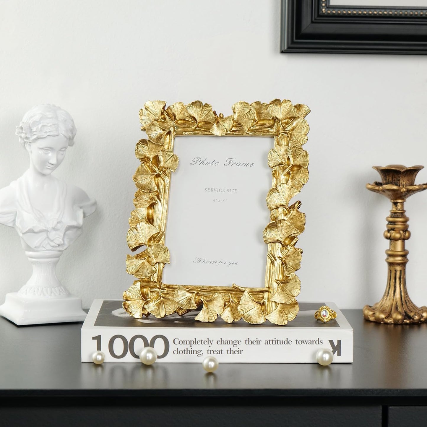 Cuspin Gold Picture Frame 4x6 Vintage Gold Frames, Ornate Leaf Textured Hand-Crafted Resin with Glass Front Antique Photo Frame for Tabletop Display, Retro Design Home Decor