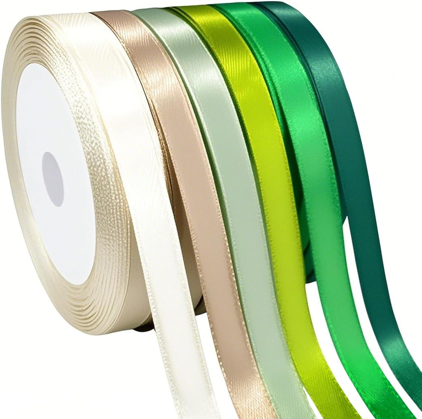 3/8" 6 Colors X 25 Yards Green Satin Ribbon,150 Yards Assorted Green Colors Satin Ribbons for Flower Bouquet,Ribbons for Gift Wrapping Happy Birthday Party Decorations