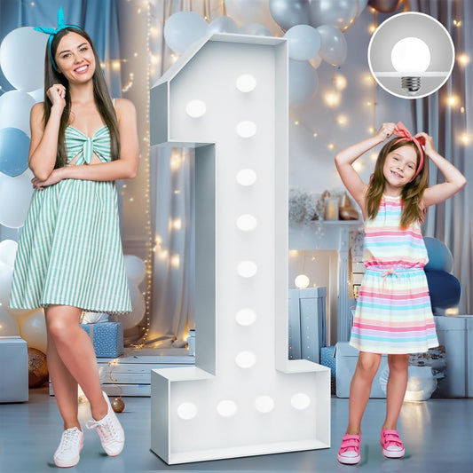 4FT Marquee Light Up Numbers - Cool White Light Up Numbers 1 with Fixed Water Bag, Party Decoration Large Marquee Light Up Numbers can Be Used for Wedding Decoration, Birthday Party Decoration