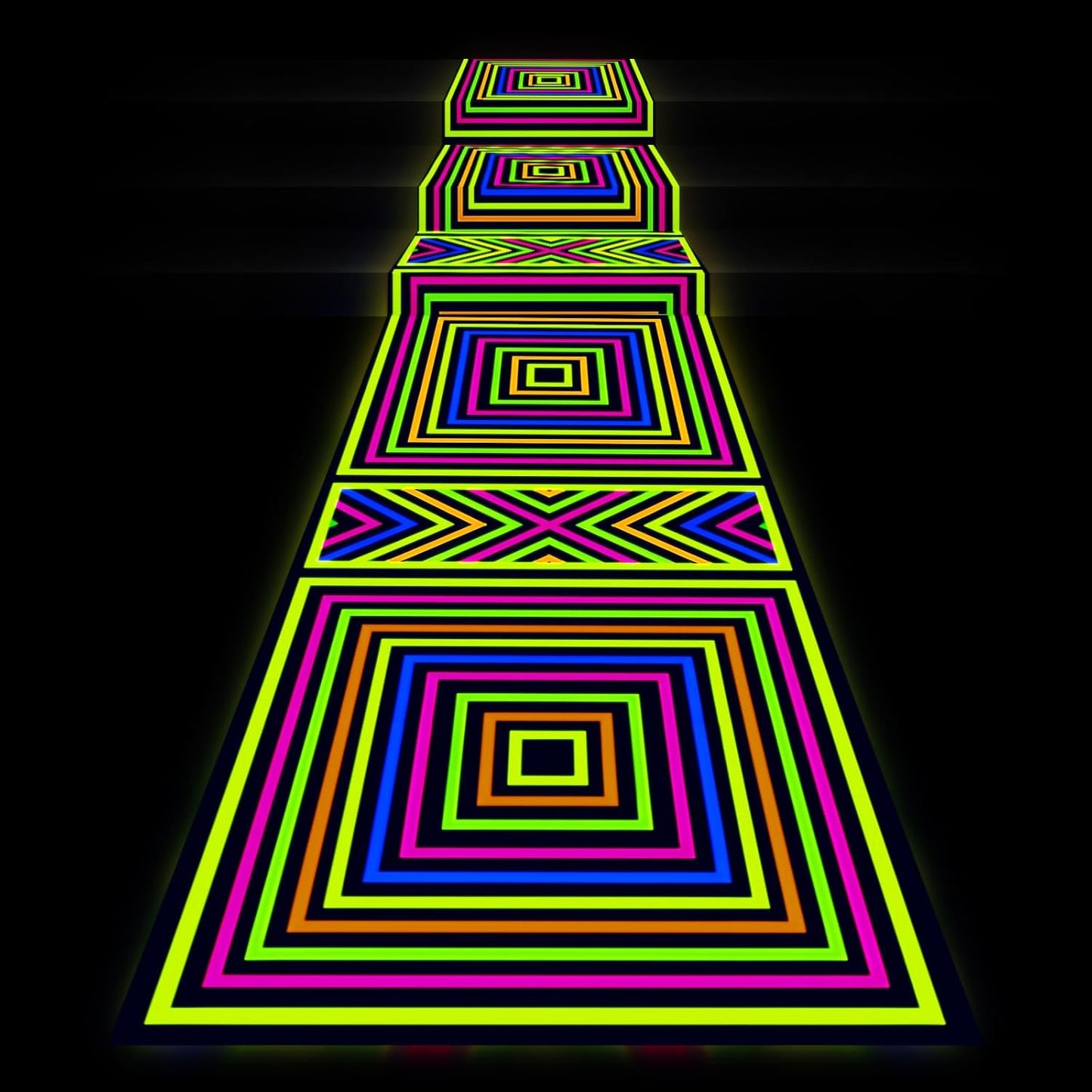 Haull 118 x 39 Inch Neon Light up Dance Floor Glow in The Dark Runner UV Reactive Blacklight Floor Aisle Runner Decor Wall Props for 80s 90s Neon Birthday Party Decorations(Square)