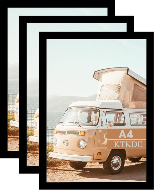 KTKDE A4 Picture Frame Black - 8.27x11.69 Inch Frame Set of 3, Poster Frames, Certificates Documents Frames,Modern Style Wood Composite Frame Wall Gallery Photo Frames Home Decor best gift