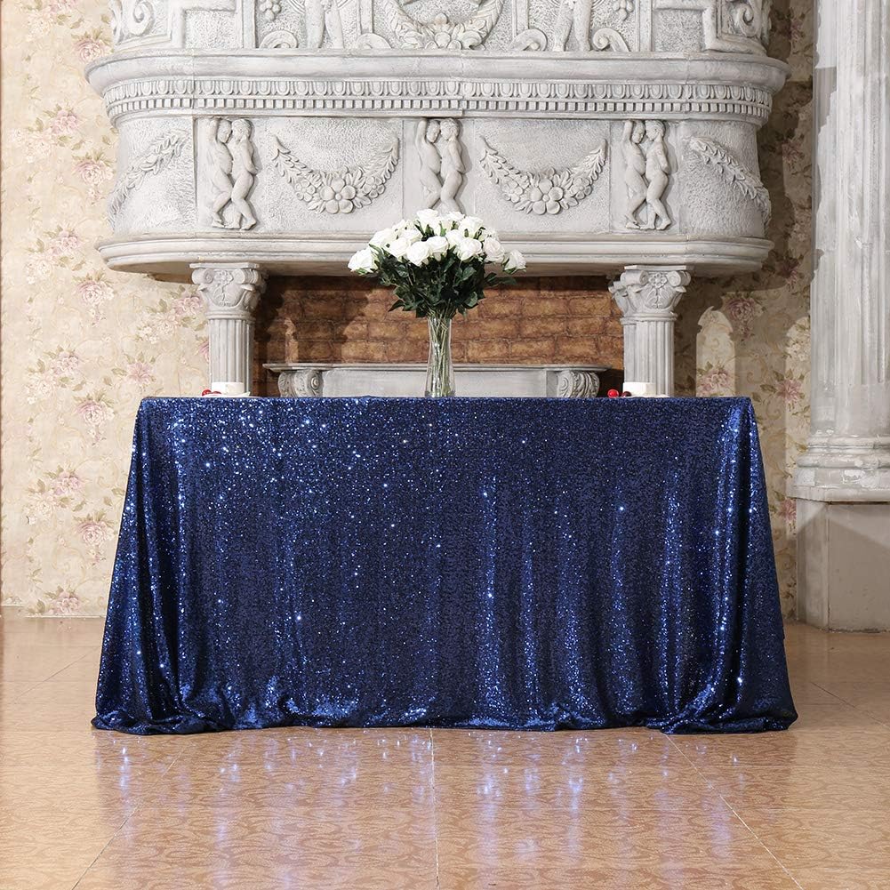 SquarePie Sequin Tablecloth Rectangular 60 x 102 Inch Navy Blue Sparkly Table Linen for Wedding Party