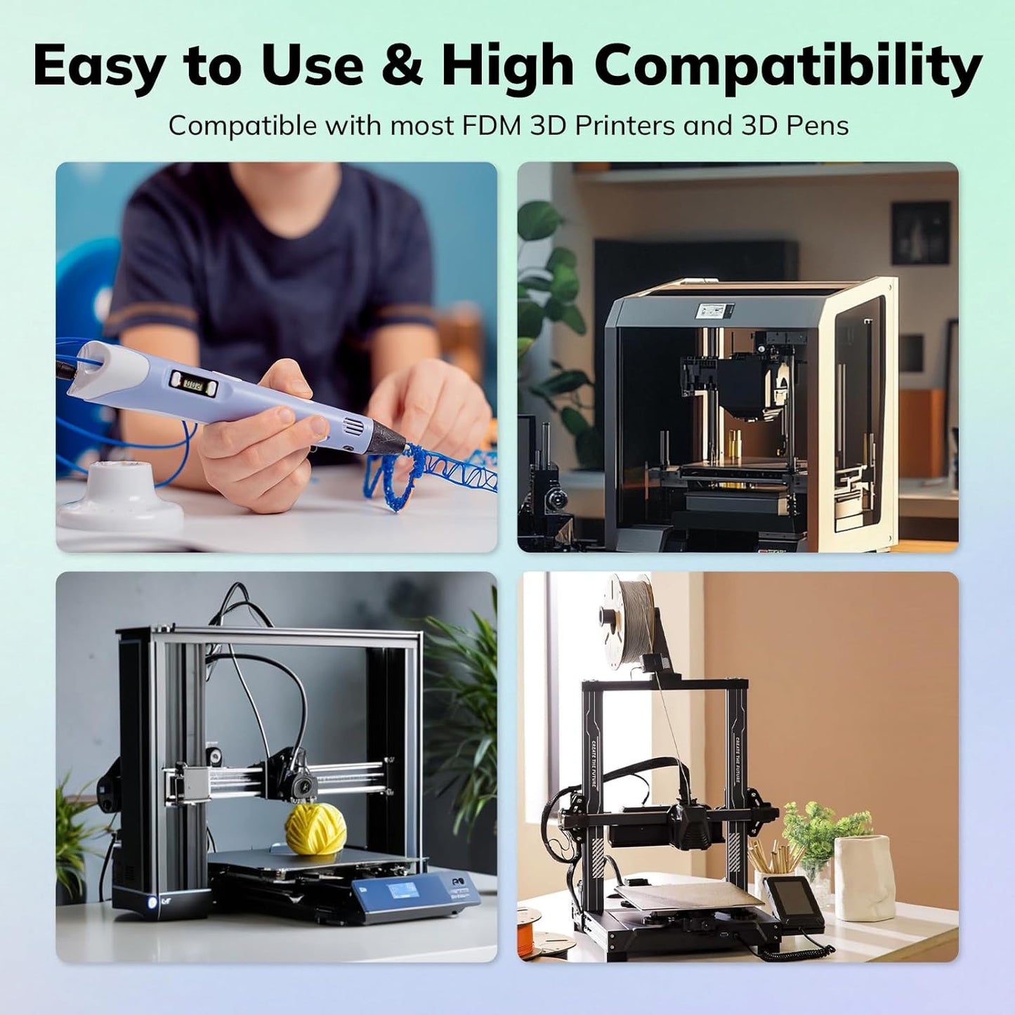 AMOLEN 3D Printer Filament, Dual Color Temp Change Purple Green to Pink Yellow PLA Filament 1.75mm, Heat Color Change with Temperature, Dimensional Accuracy +/- 0.02mm, 1KG, Fits Most FDM Printers