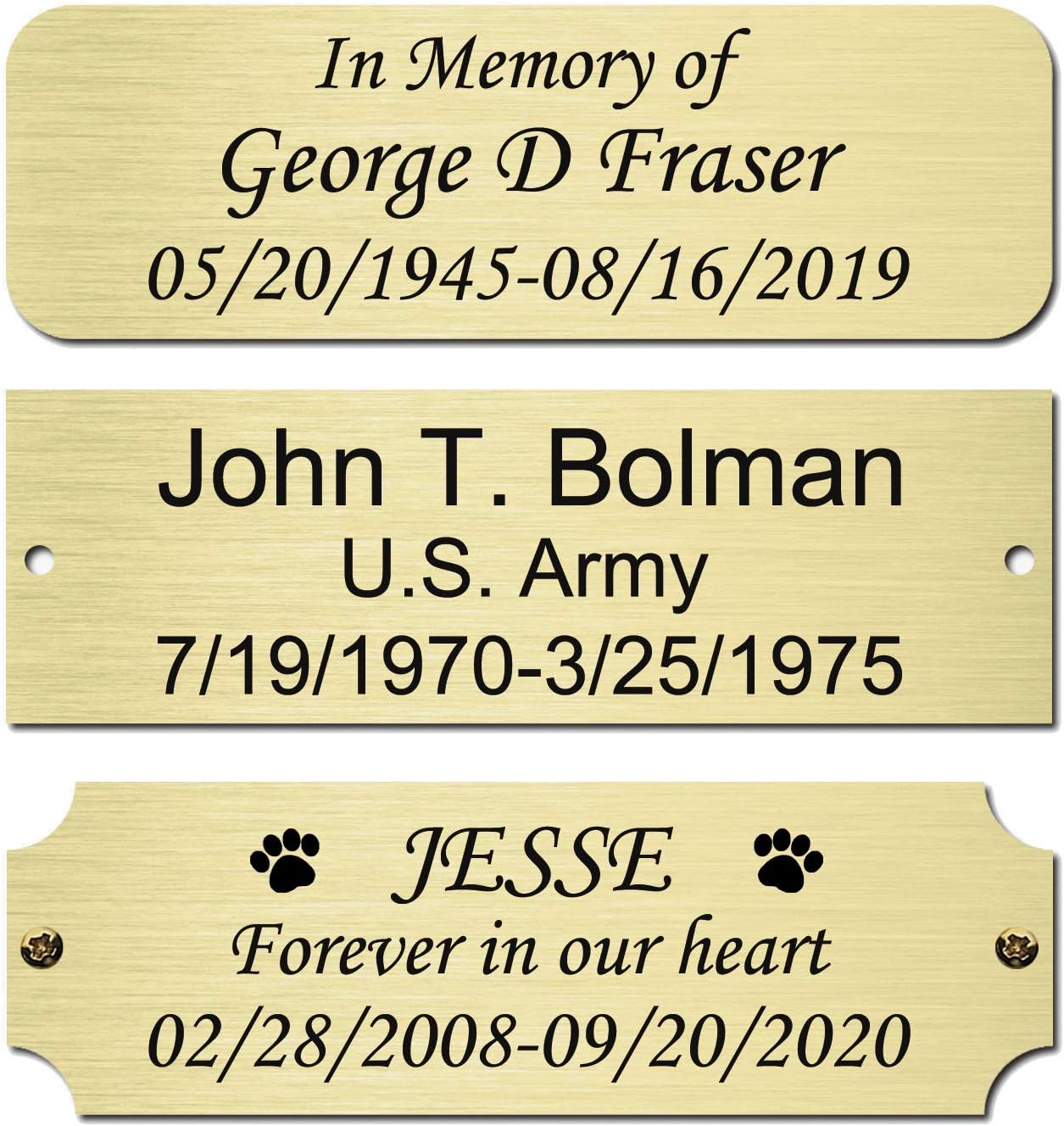 3" W x 1" H Personalized Custom Engraved Brushed Gold Solid Brass Plate Frame Name Label Art Tag for Frames with Adhesive Backing or Screws (Brass)