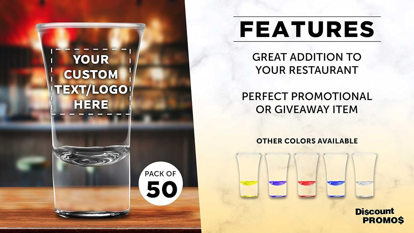Custom 2 oz. Lord Shooter Etched Shot Glasses, 50 pack, Personalized Text, Logo, 21st Birthday Party, Lounge Glassware, Black