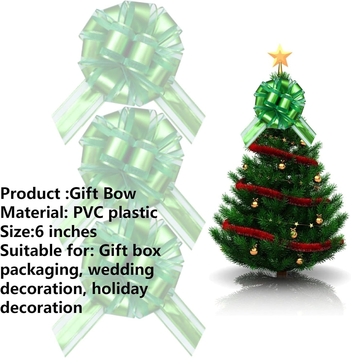 7 Pieces Large Pull Bows, 6 inche, Big Bow for Gift Wrapping, Christmas Party Birthday Gift, Wedding Baskets,Valentine's Day Gift Decorations, Flower Decoration (Green)