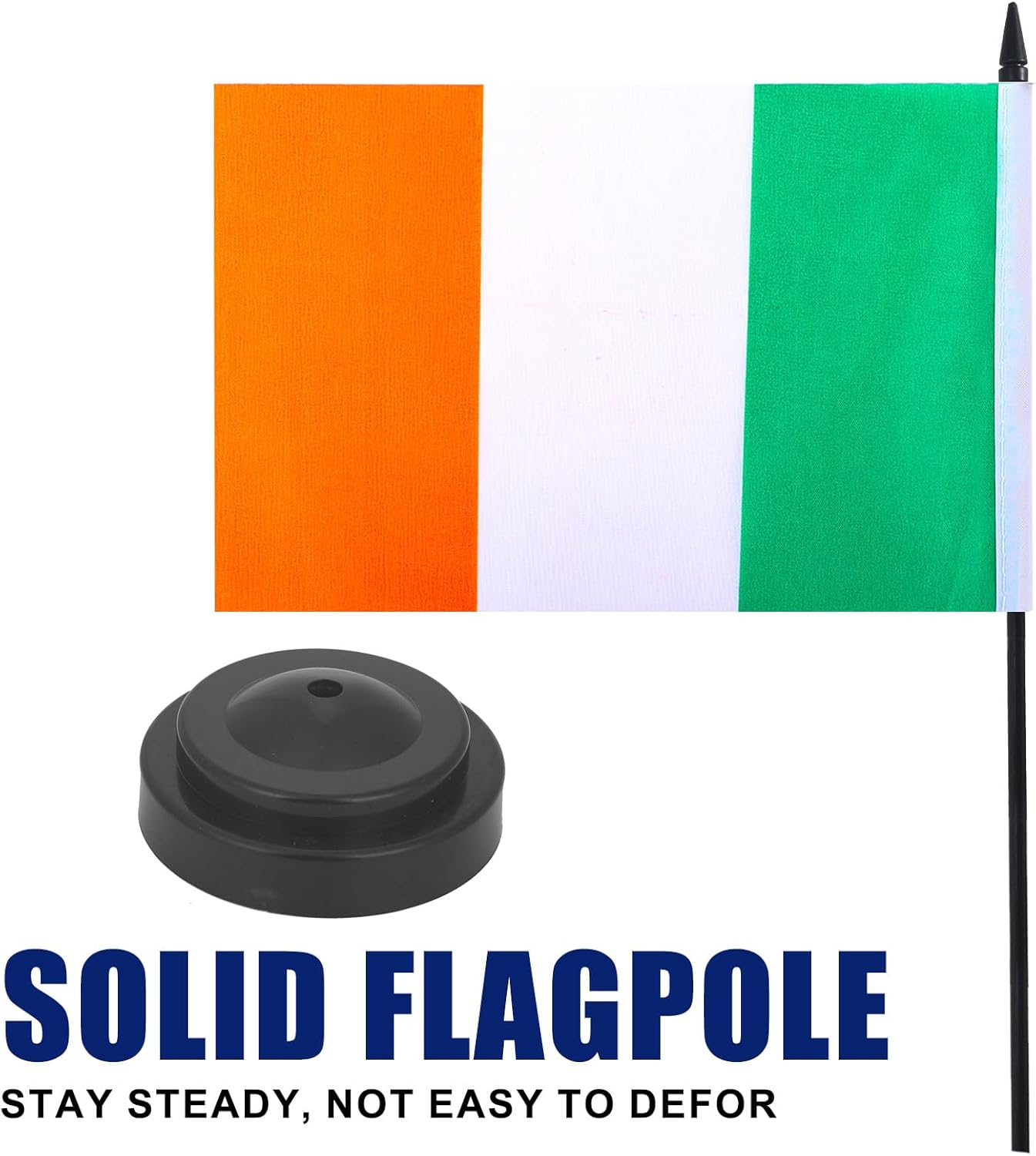 Ireland Desk Flag 12" Solid Pole Deluxe Set Irish Flags Banner Mini Small Ireland Office Table Flags with Black Stand Base Desktop Decorations(2Pack)