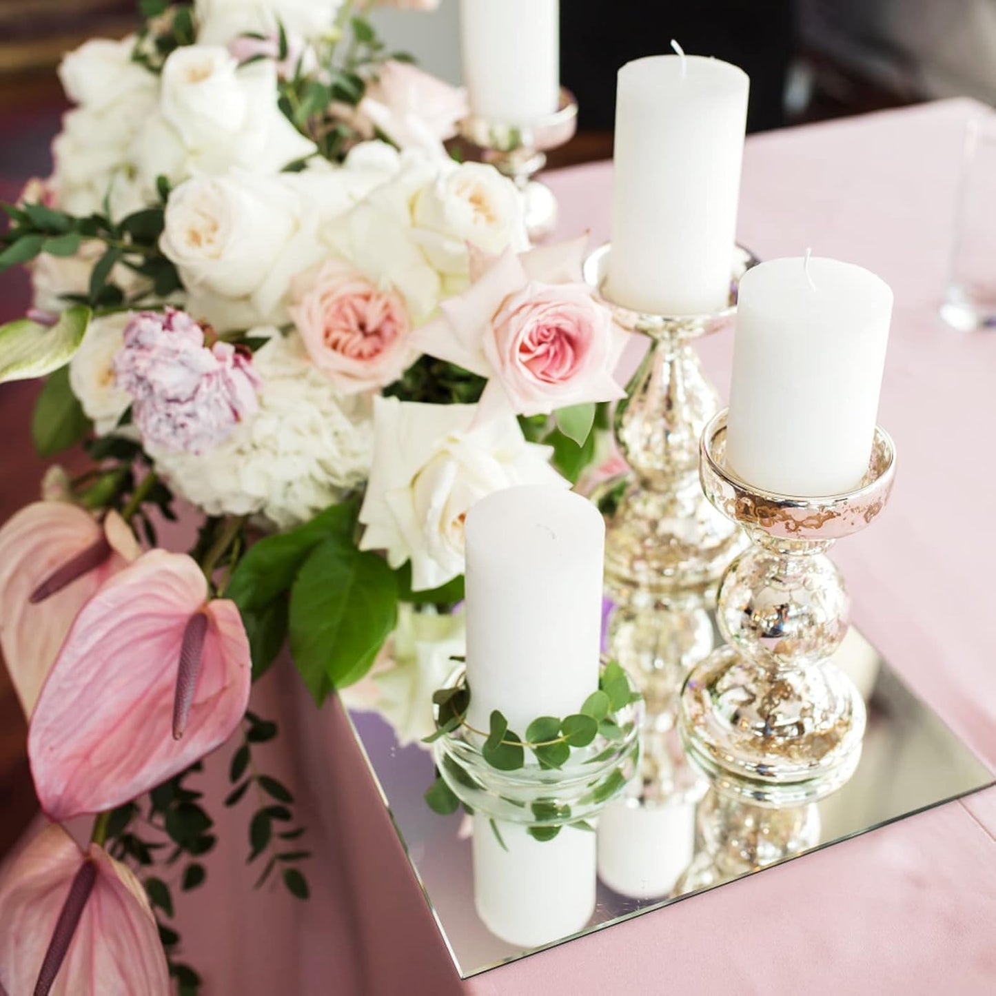 VASUHOME 5 x 12 inch Mirror Candle Plate for Table Centerpieces, Set of 12, 2 mm Thick, Mirror Tiles for Wall, Table Wedding Centerpieces, Party Decor and Crafts