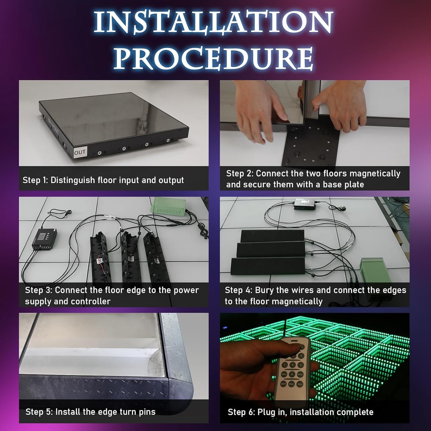 Dance Floor Stage Lights-Tempered Glass with Flight Case - RGB Color Changing Lights for Wedding, Party, Club - Non-Slip (3D&RGB -Magnetic, 20 * 20 FT)