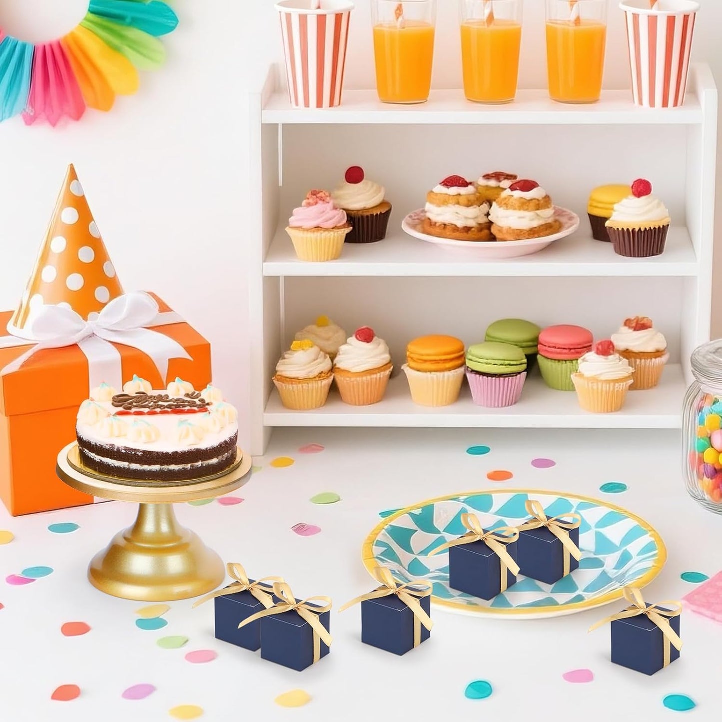 EUSOAR Favor Boxes, 120pcs 2x2x2 Inches Royal Blue Small Treat Boxes Mini Cookies Container with Gold Ribbon, Paper Cube Macaron Candy Box Soap Storage for Wedding Birthday Party DIY Supplies