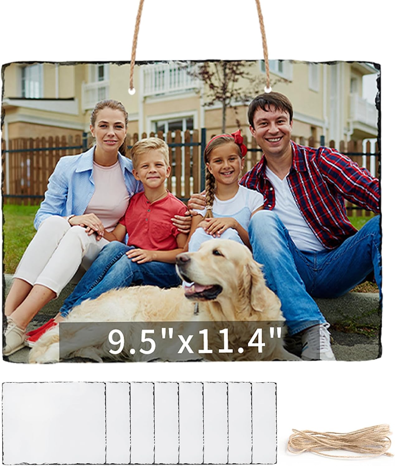 PYD Life 9 Pack Sublimation Hanging Photo Slates Rock Blanks 9.5" x 11.4" Bulk Stone Frames Wall Hanger with Rope for Home Decor, for Heat Press Transfer Printing