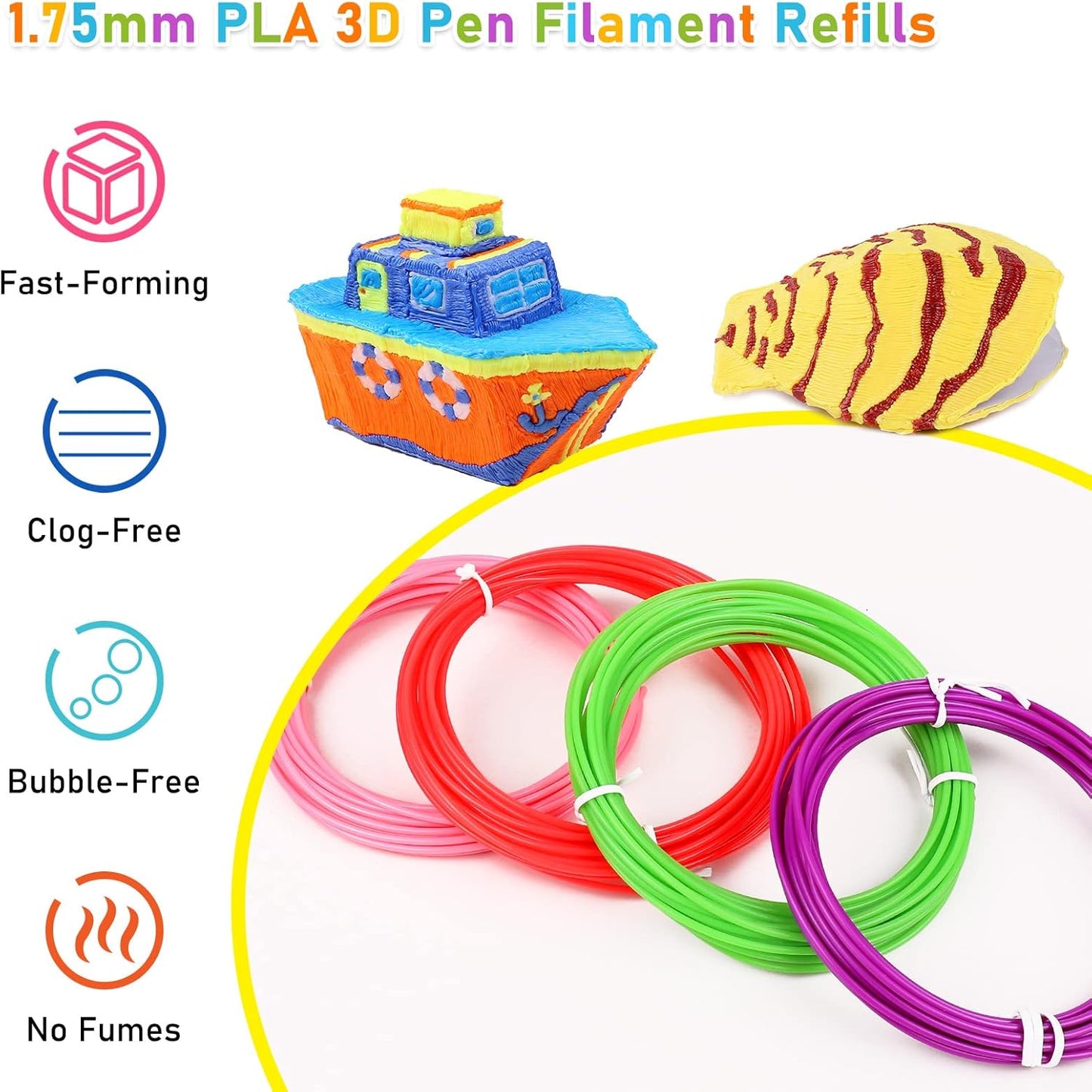 FIROS PLA 3D Pen Filament Refills Pack, 32 Colors 3D Pen PLA Filament, Each Color 16.4 ft,3D Printing Pen PLA Filament, Compatible with SCRIB3D MYNT3D 3D Pen, Not Suitable for 3Doodler