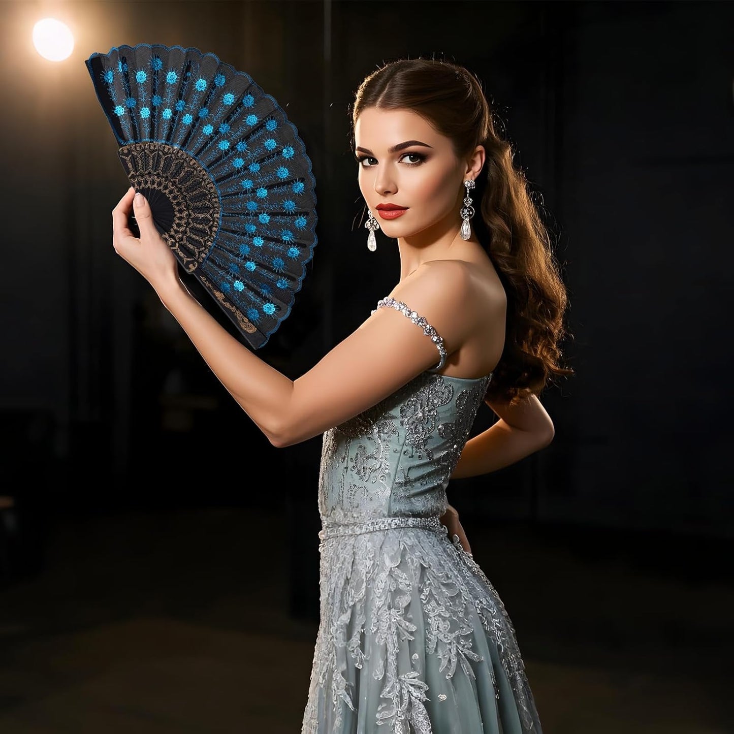 QIRMIZI 30 Pack Fabric Folding Handheld Fans, Perfect for Weddings, Parties, and Dancing,Light Blue