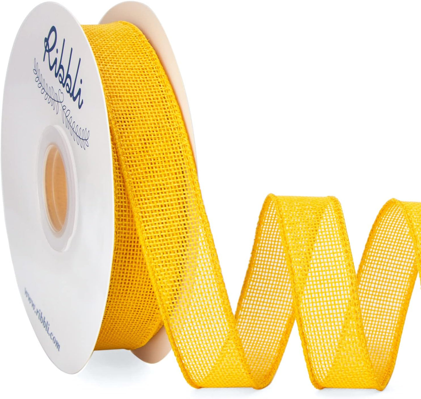 Ribbli Yellow Burlap Wired Ribbon, 1” Inch x Continuous 20 Yard, Yellow Wired Ribbon for Wreaths,Big Bows,Tree Decoration,Outdoor Decoration